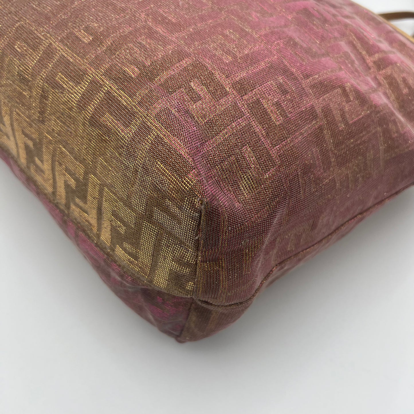 Fendi Metallic Rose Gold Zucca Roll Shopper Tote