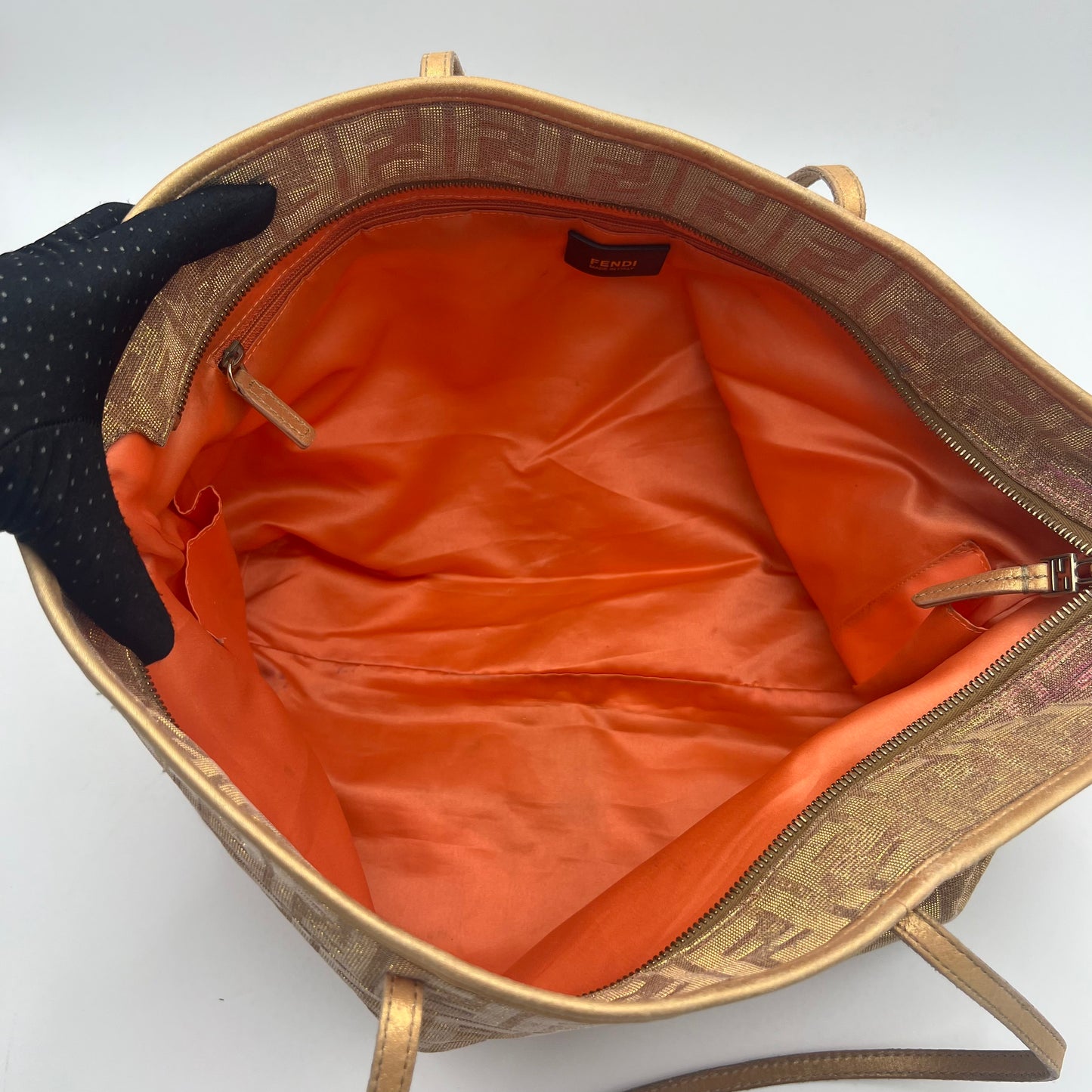 Fendi Metallic Rose Gold Zucca Roll Shopper Tote