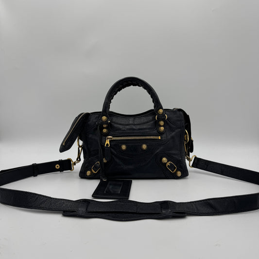 Balenciaga Black Leather Giant 12 Mini City GHW