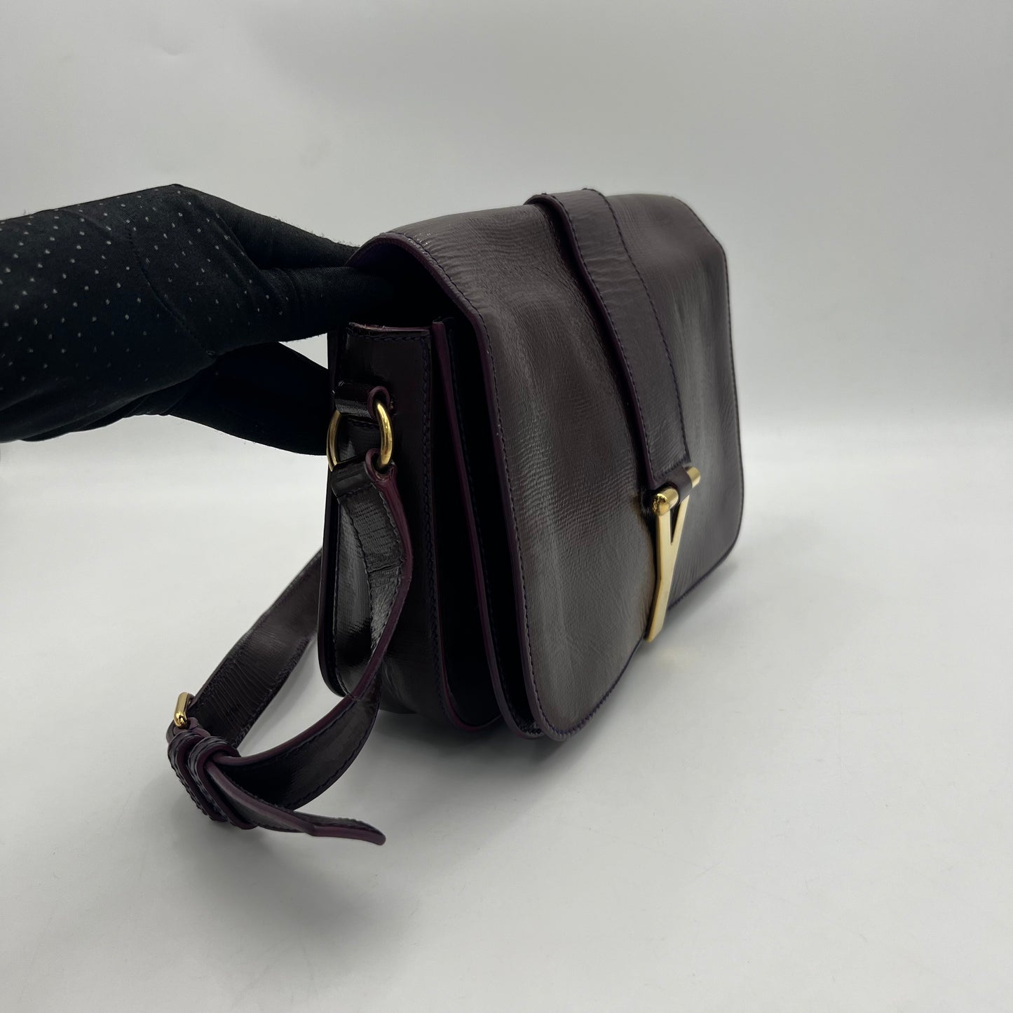 YSL Burgundy Leather Chyc Flap Sling Bag