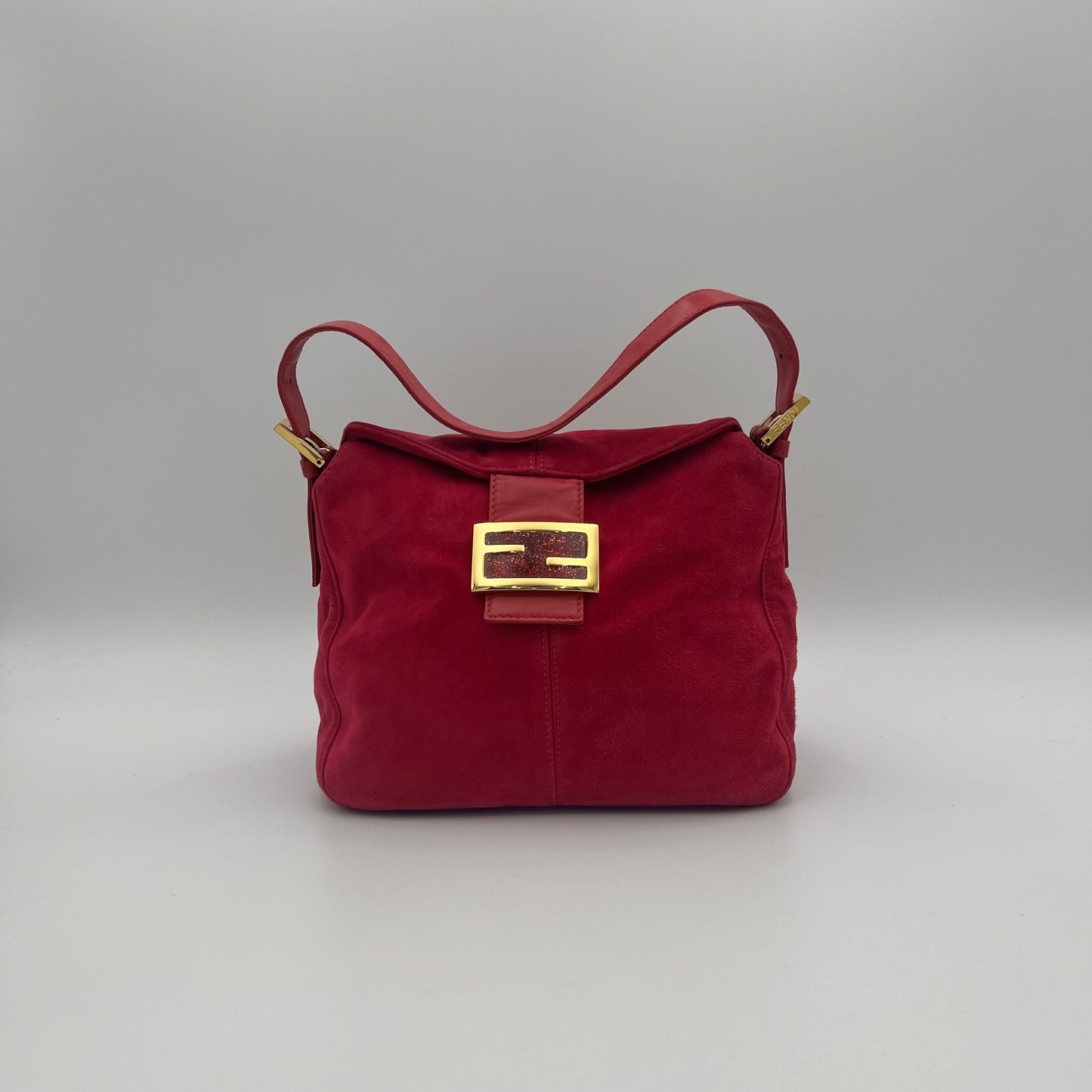 Fendi Pink Suede Gliterry Buckle Mamma Baguette GHW