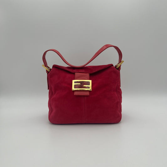 Fendi Pink Suede Gliterry Buckle Mamma Baguette GHW