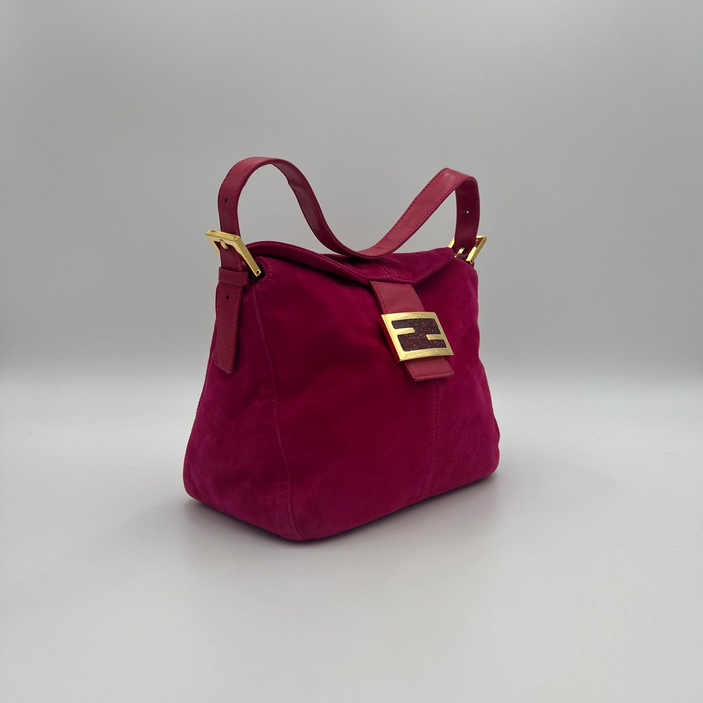 Fendi Pink Suede Gliterry Buckle Mamma Baguette GHW