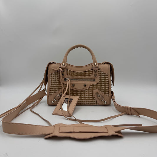 Balenciaga Nude Pink Leather Perforated Mesh Mini City SHW