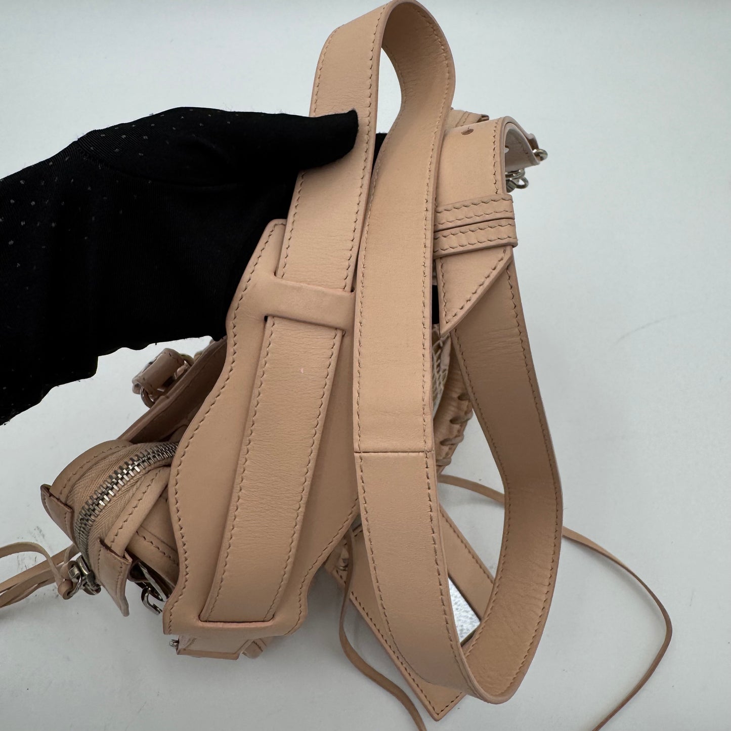 Balenciaga Nude Pink Leather Perforated Mesh Mini City SHW