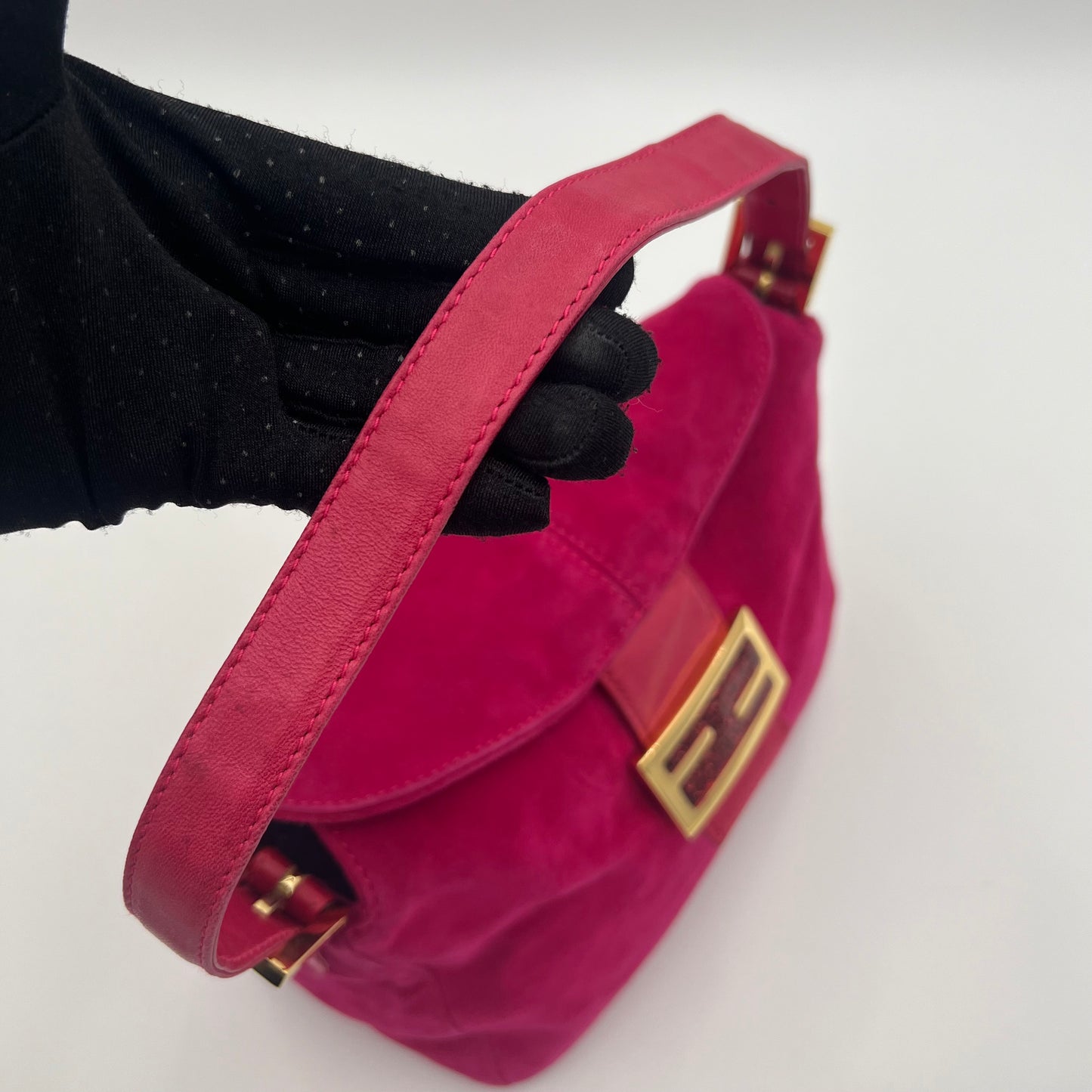 Fendi Pink Suede Gliterry Buckle Mamma Baguette GHW