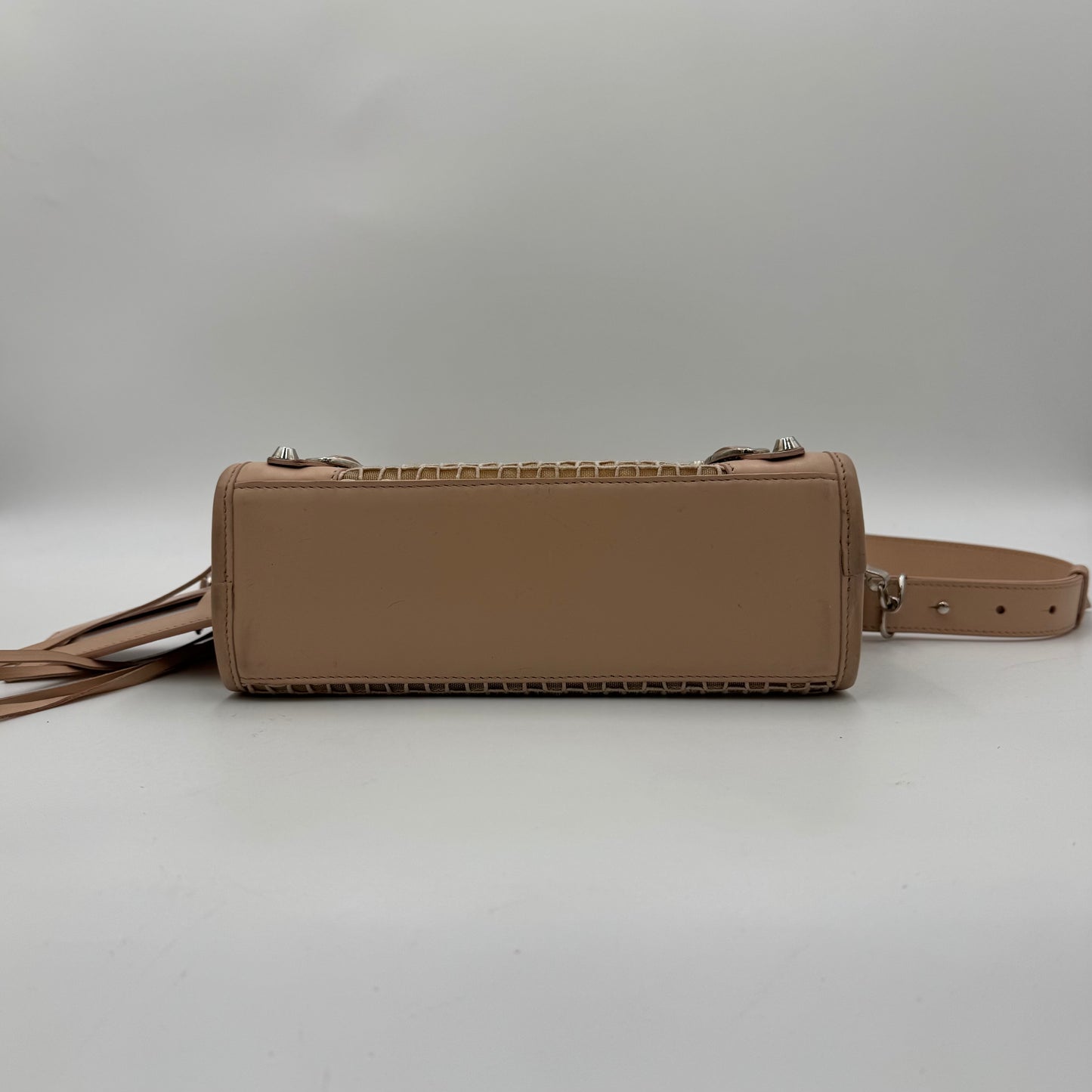 Balenciaga Nude Pink Leather Perforated Mesh Mini City SHW