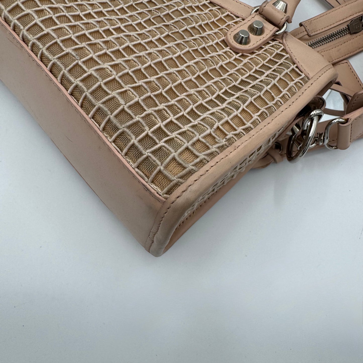 Balenciaga Nude Pink Leather Perforated Mesh Mini City SHW
