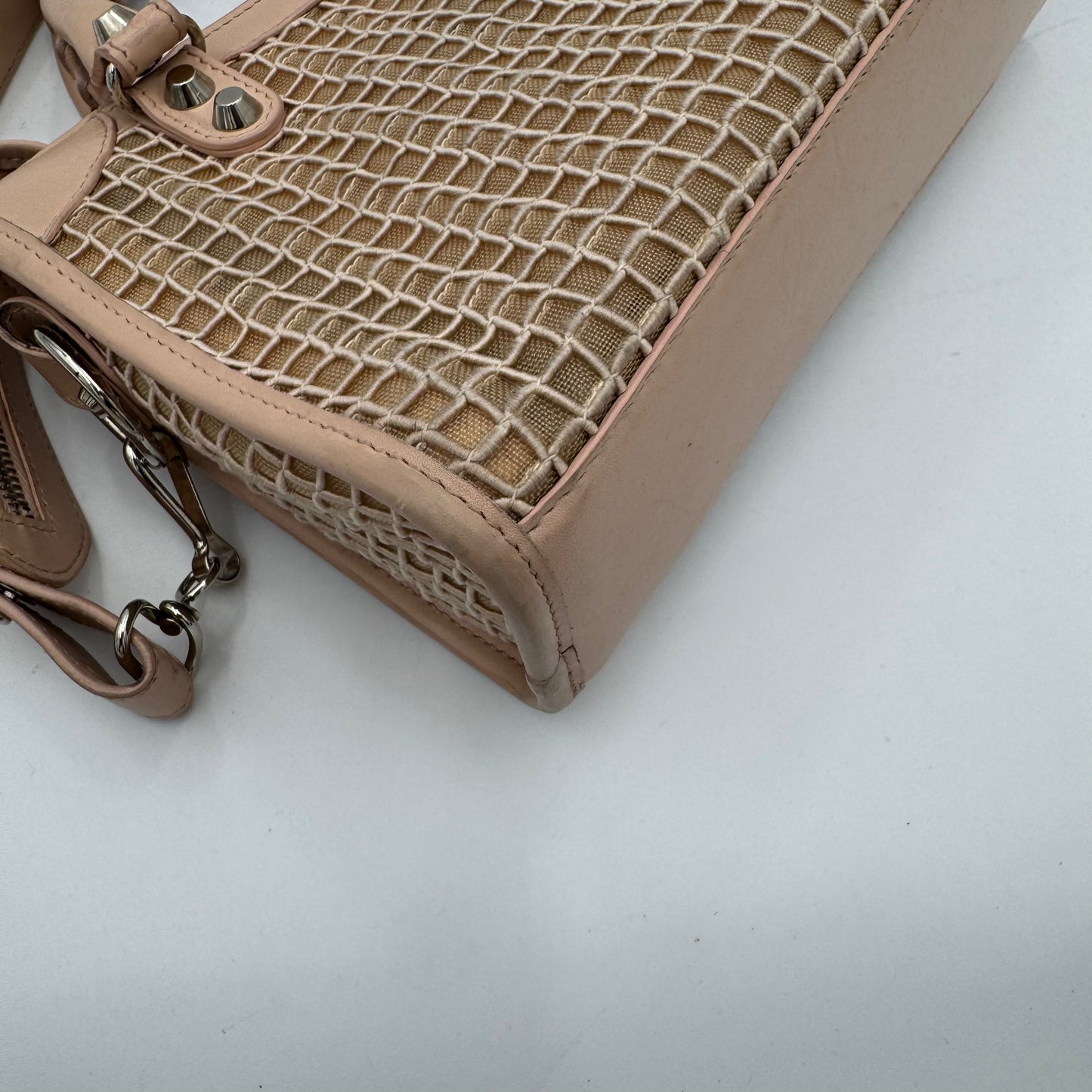 Balenciaga Nude Pink Leather Perforated Mesh Mini City SHW