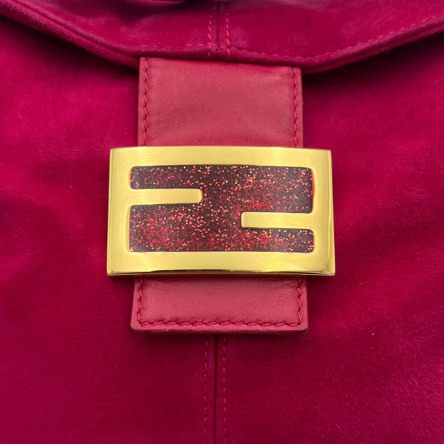 Fendi Pink Suede Gliterry Buckle Mamma Baguette GHW