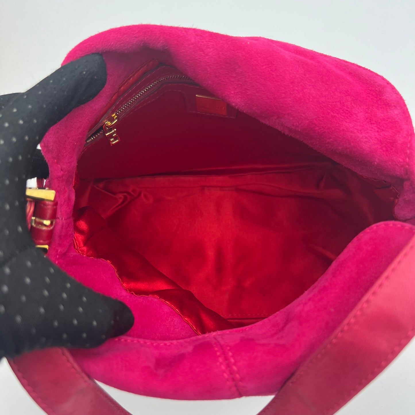 Fendi Pink Suede Gliterry Buckle Mamma Baguette GHW
