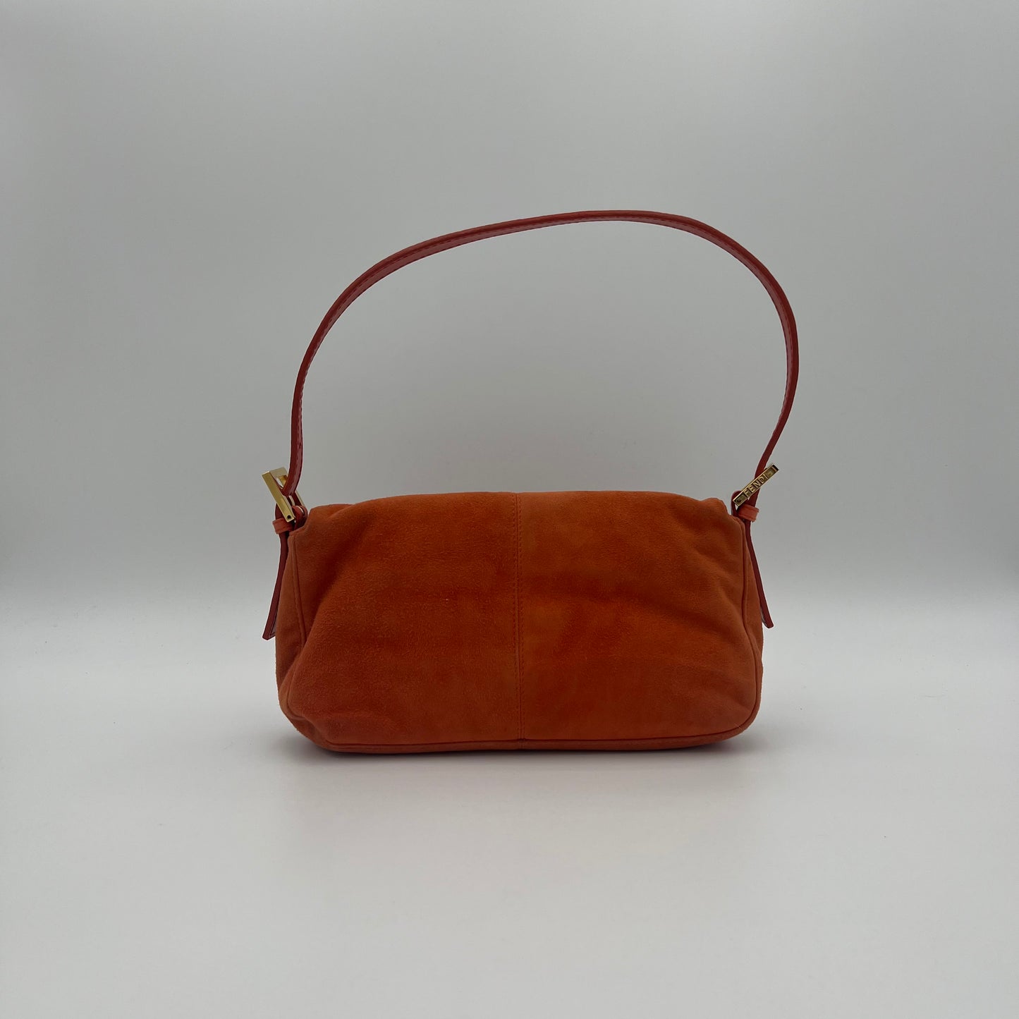 Fendi Orange Suede Glittery Buckle Baguette