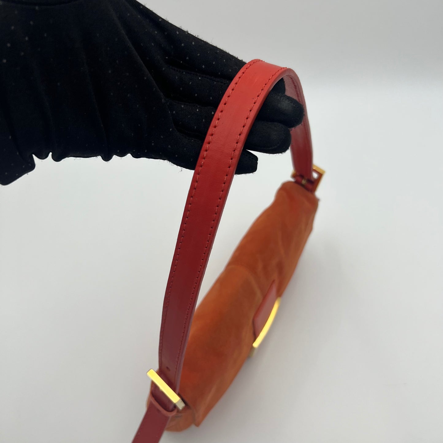 Fendi Orange Suede Glittery Buckle Baguette