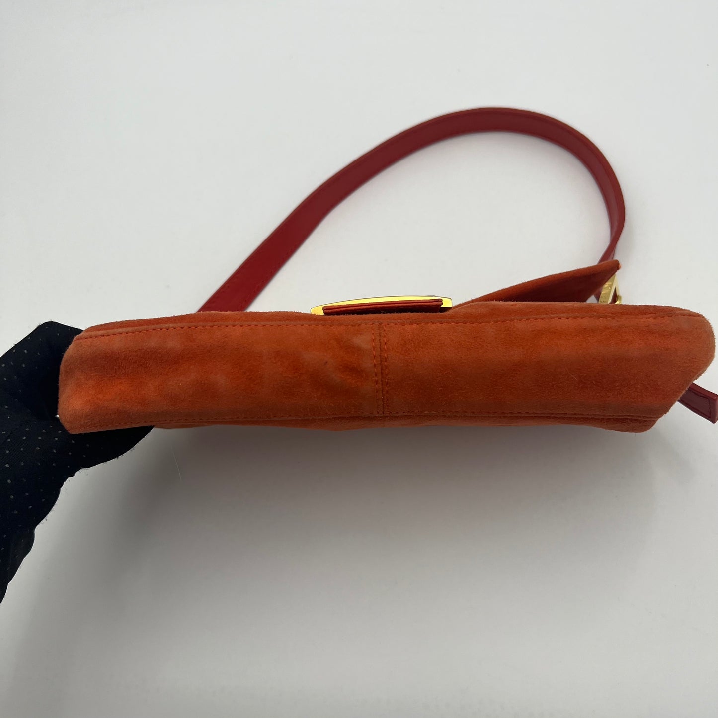 Fendi Orange Suede Glittery Buckle Baguette