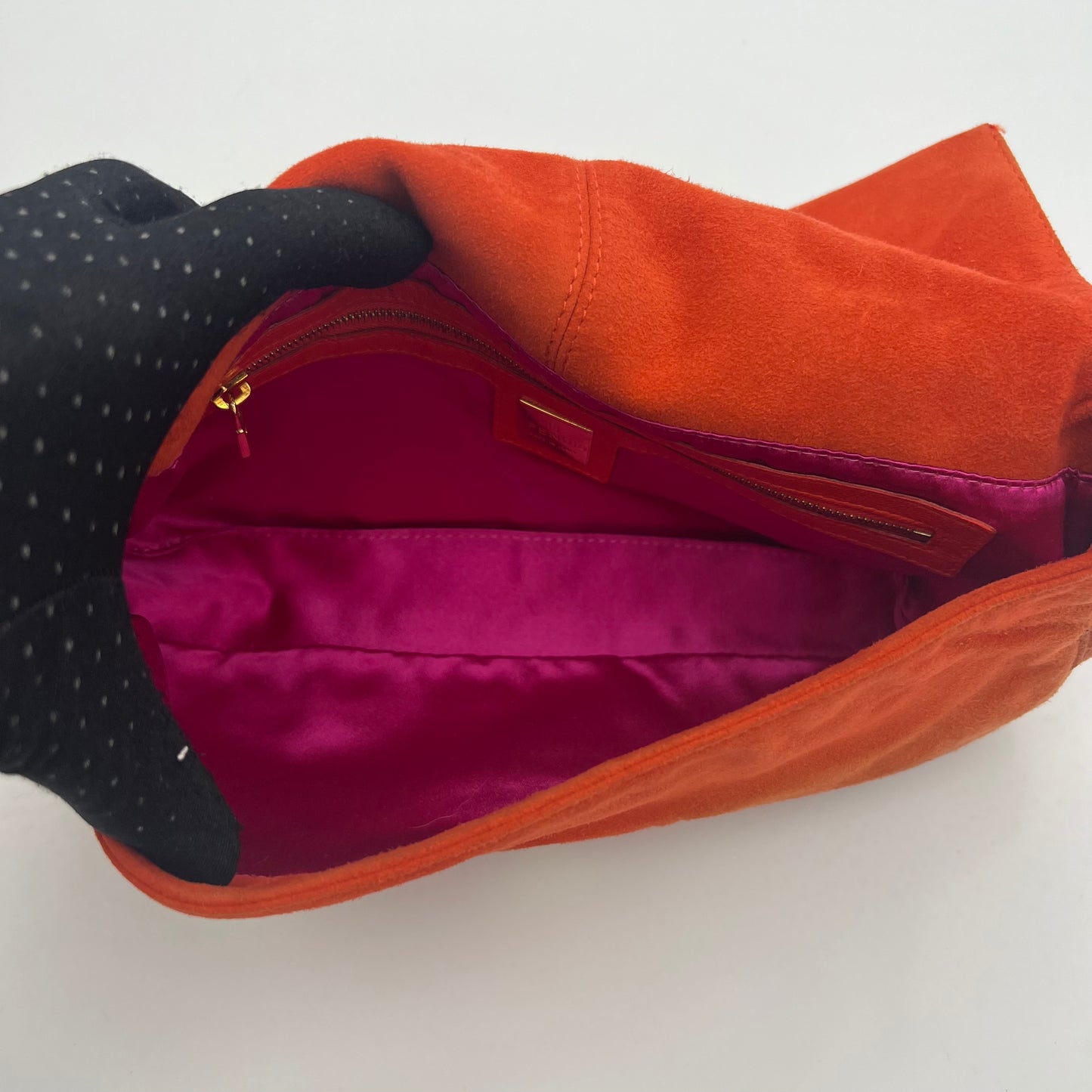 Fendi Orange Suede Glittery Buckle Baguette
