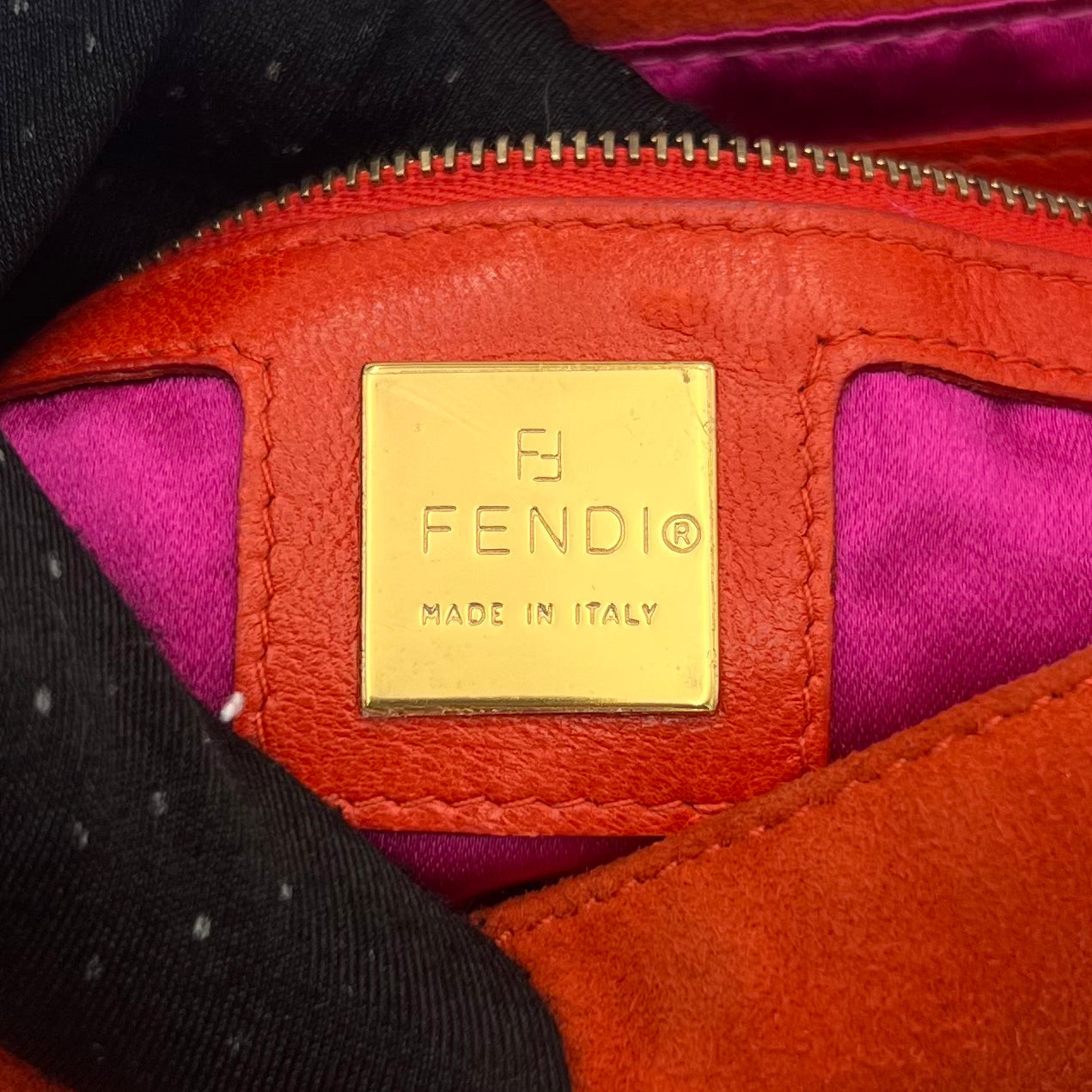 Fendi Orange Suede Glittery Buckle Baguette