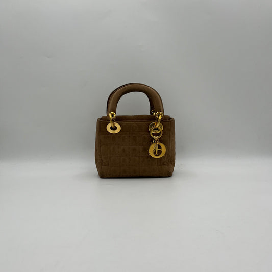 Christian Dior Beige Nylon Cannage Mini Lady Dior