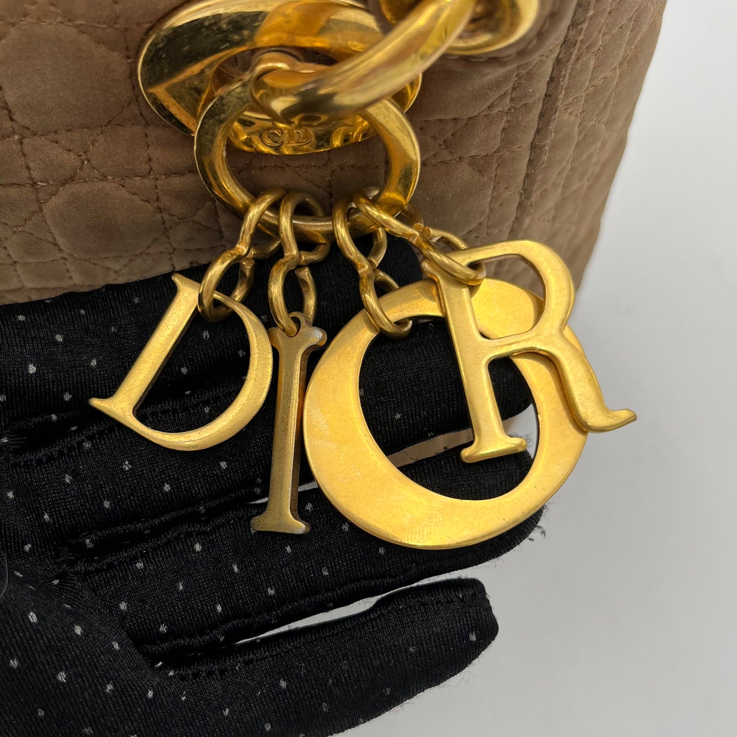 Christian Dior Beige Nylon Cannage Mini Lady Dior
