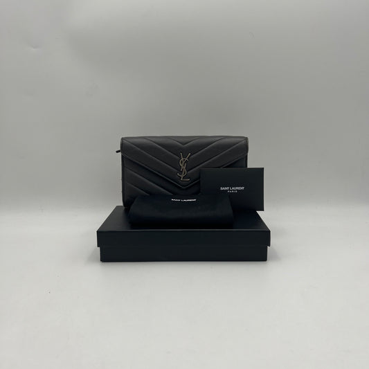 YSL Gray Lambskin Flap Long Wallet