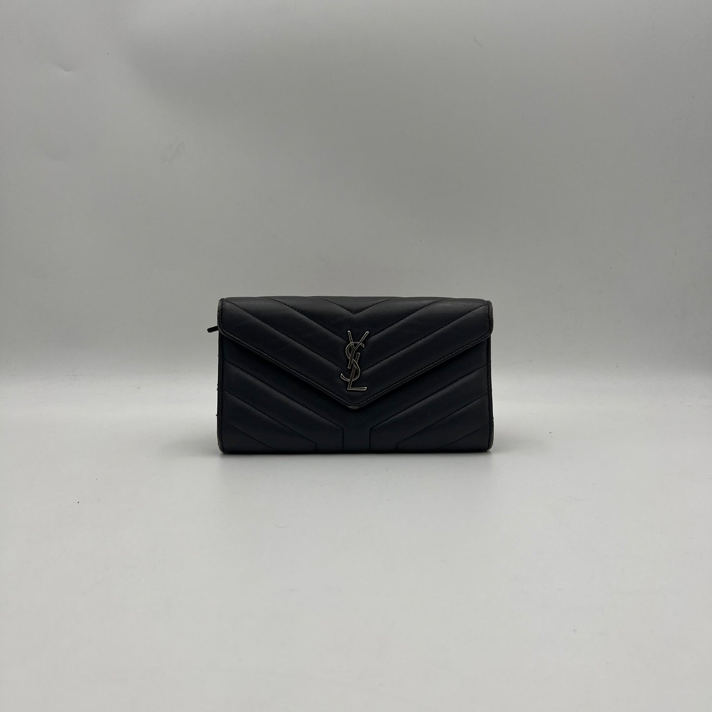 YSL Gray Lambskin Flap Long Wallet