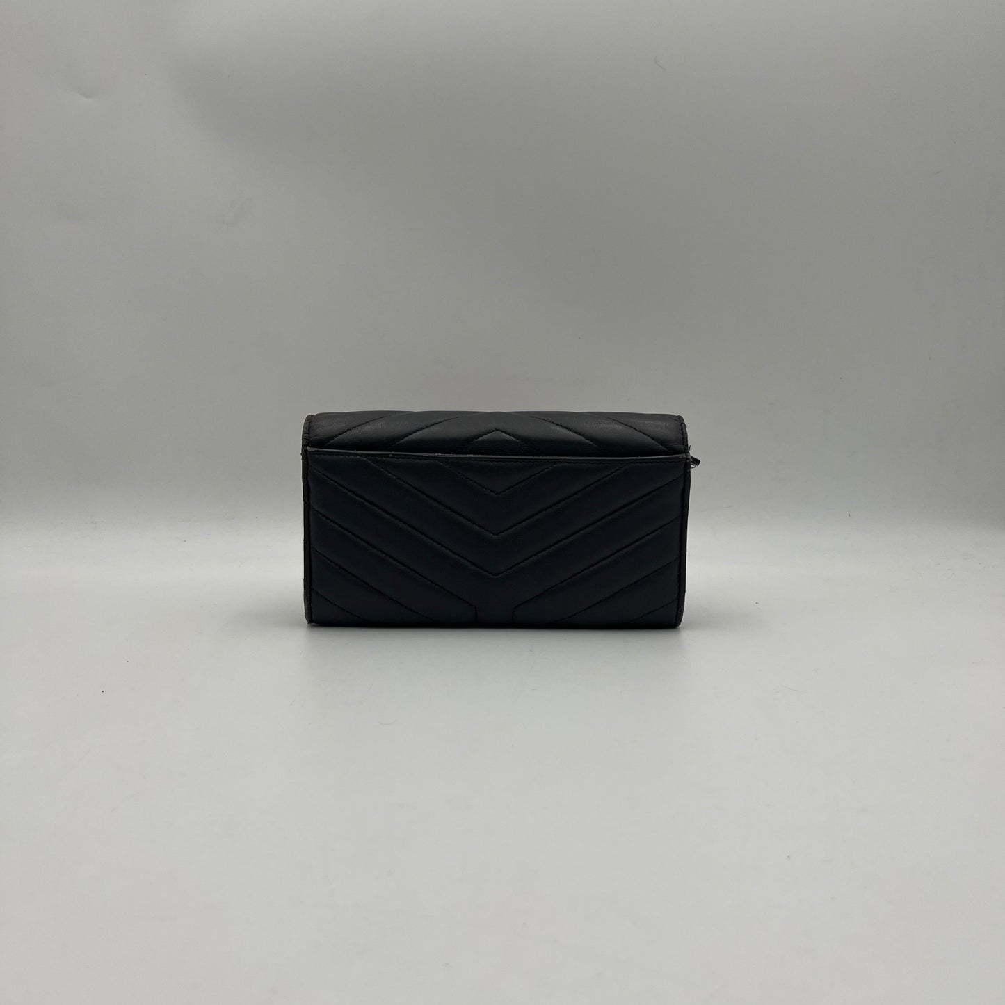 YSL Gray Lambskin Flap Long Wallet