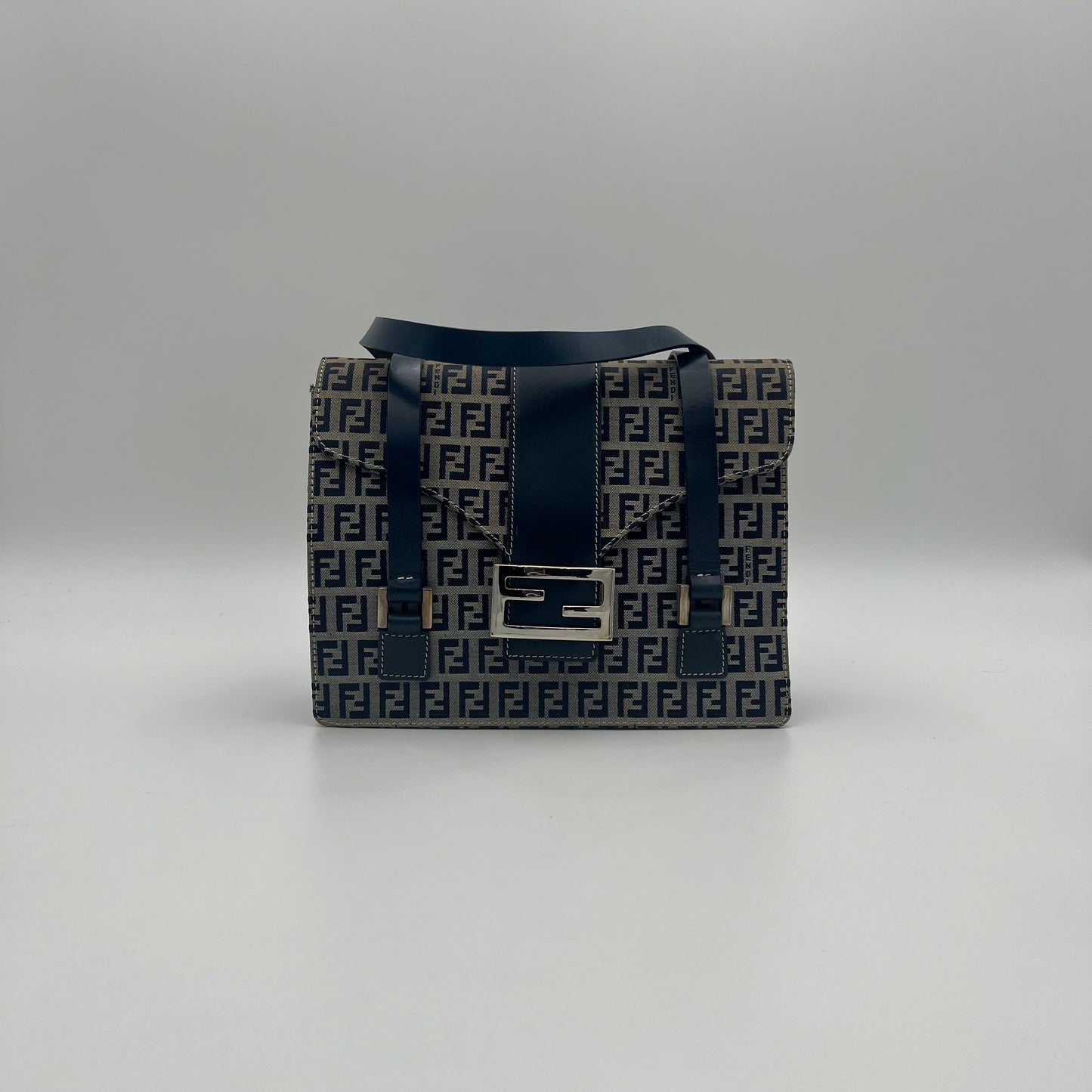 Fendi Blue Zucchino Boxy Flap Shoulder Bag