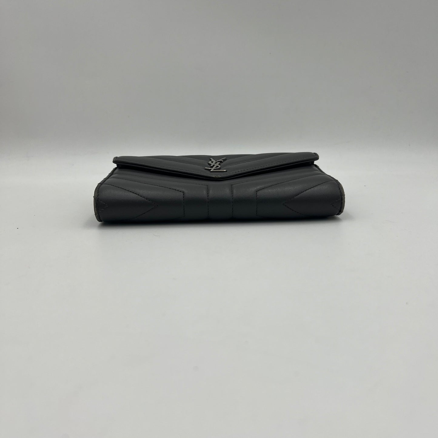 YSL Gray Lambskin Flap Long Wallet