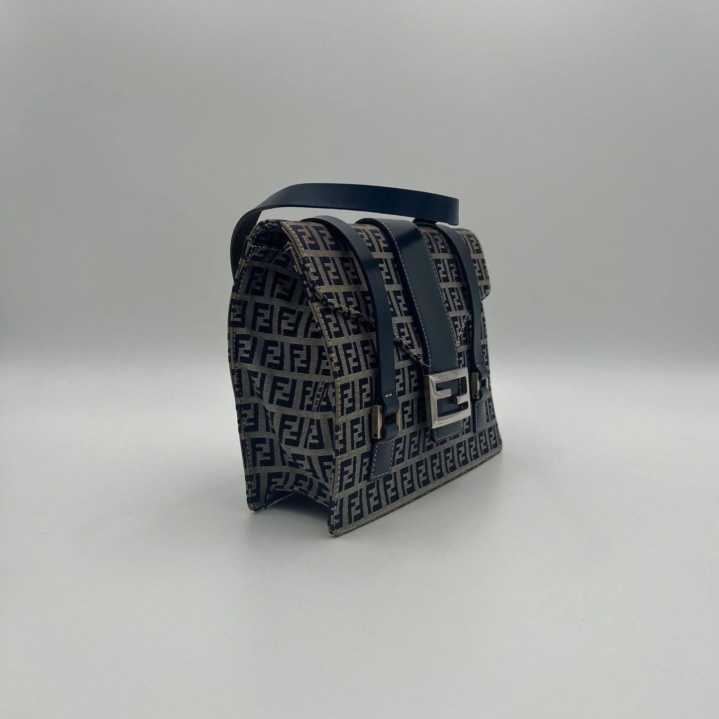 Fendi Blue Zucchino Boxy Flap Shoulder Bag
