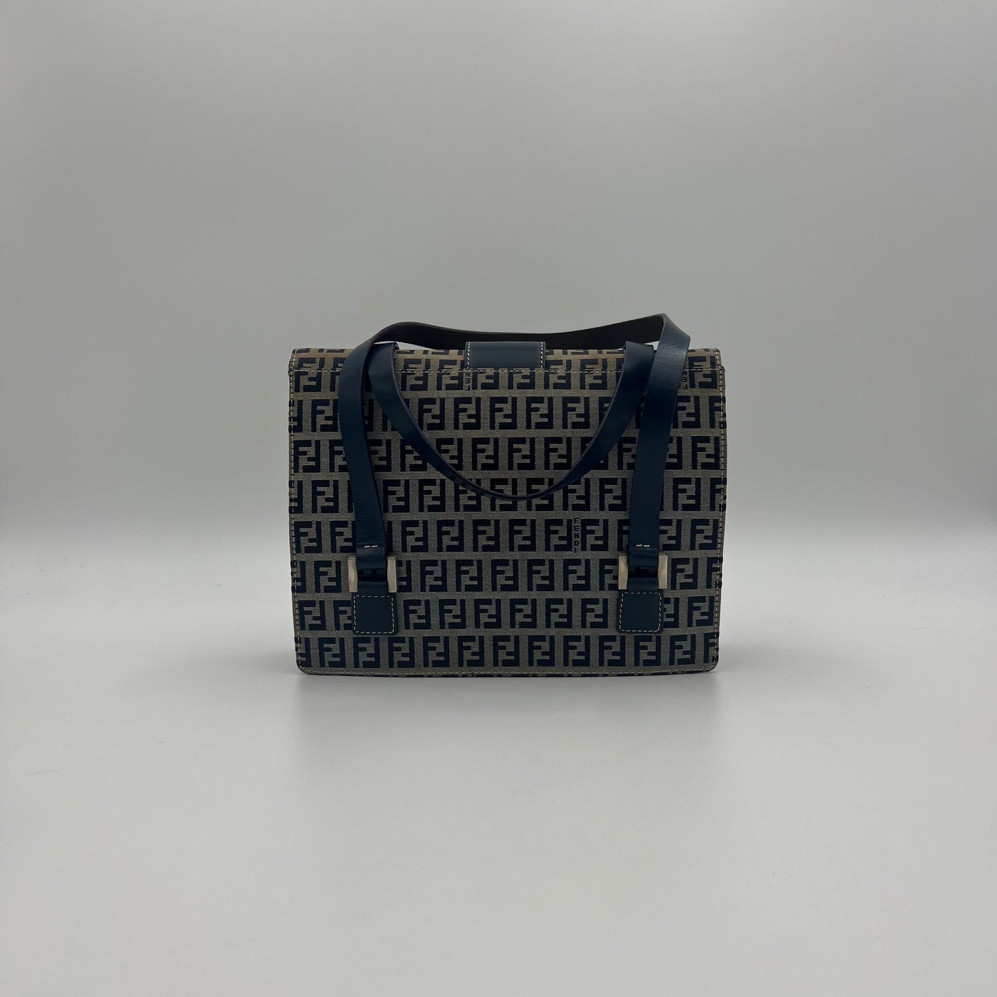 Fendi Blue Zucchino Boxy Flap Shoulder Bag