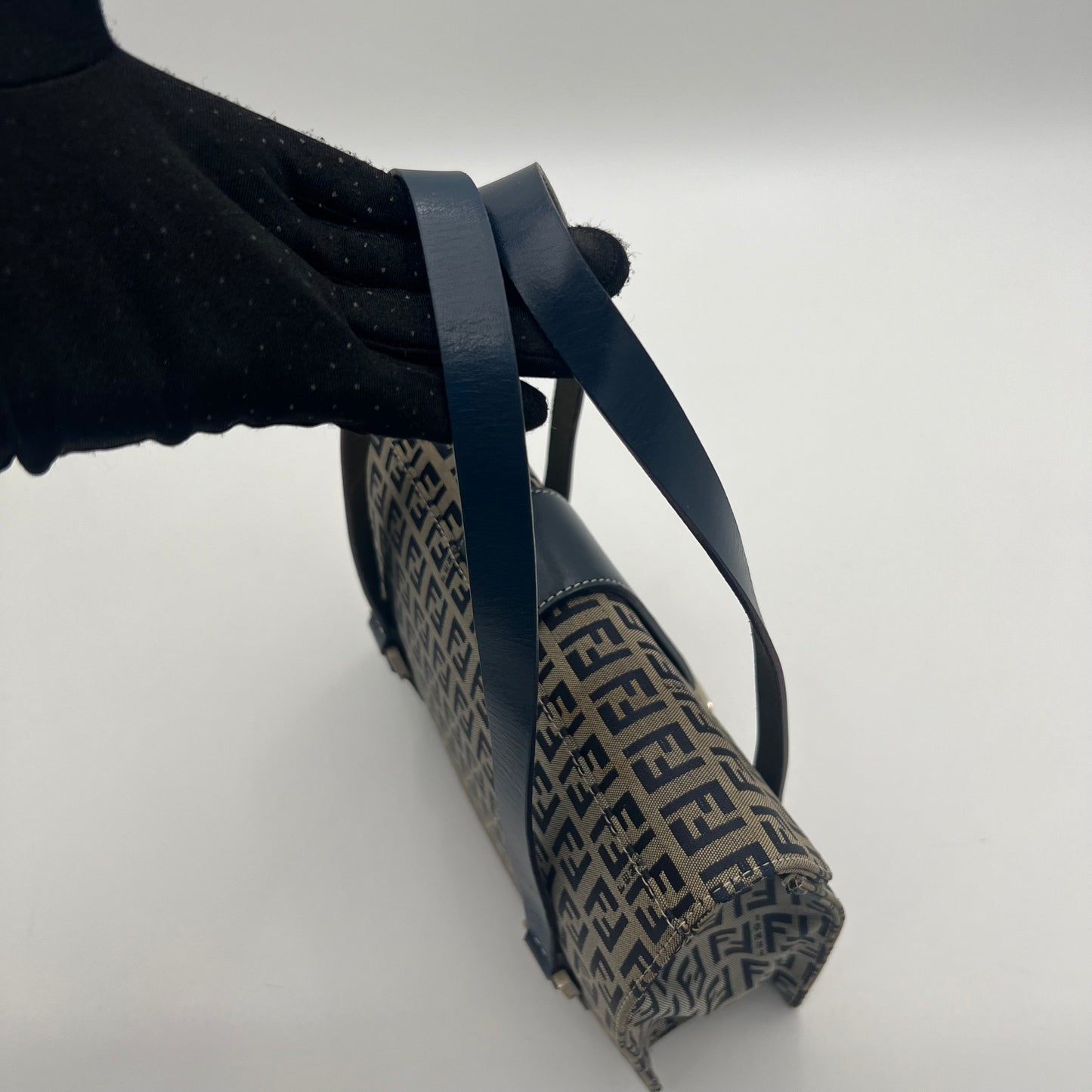 Fendi Blue Zucchino Boxy Flap Shoulder Bag
