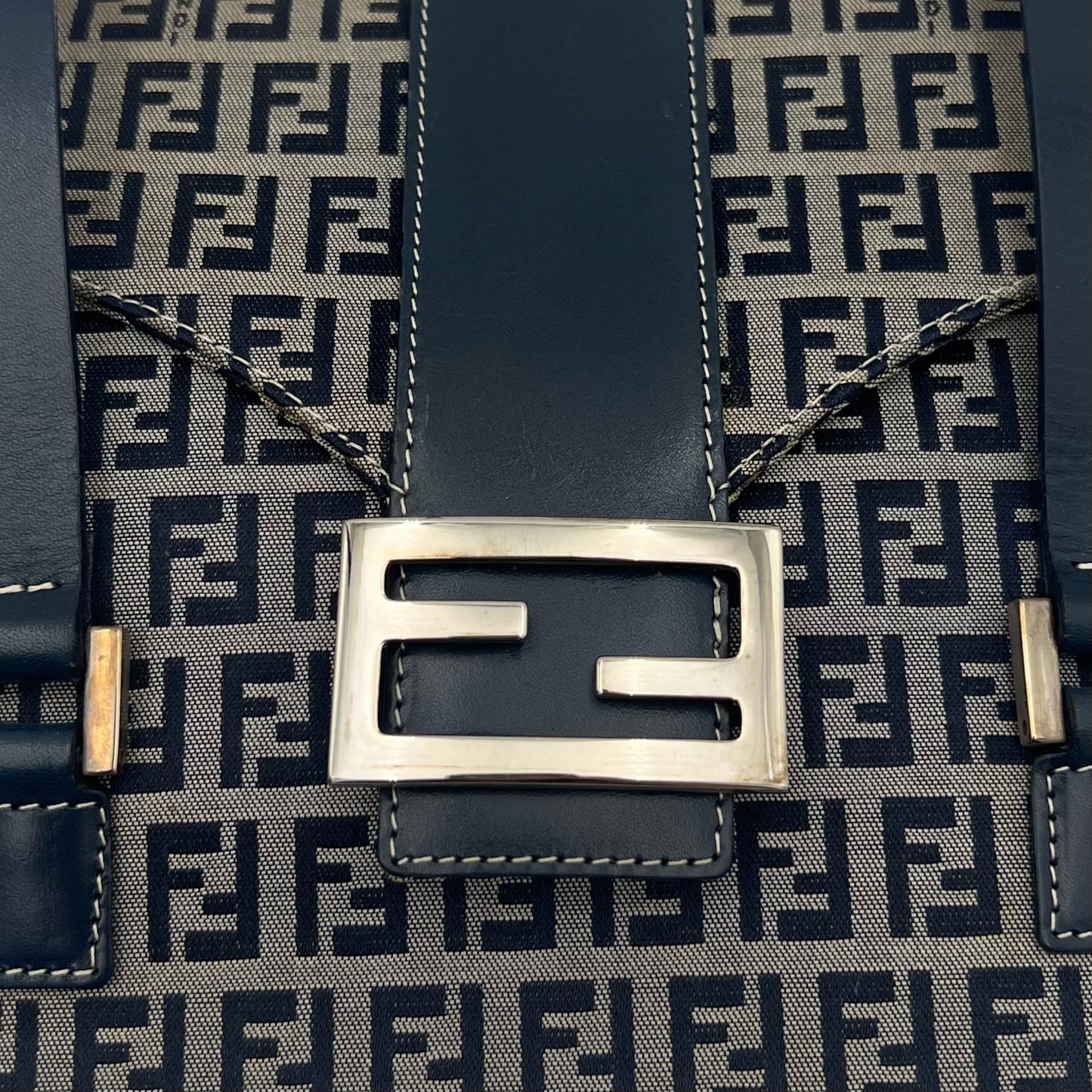 Fendi Blue Zucchino Boxy Flap Shoulder Bag