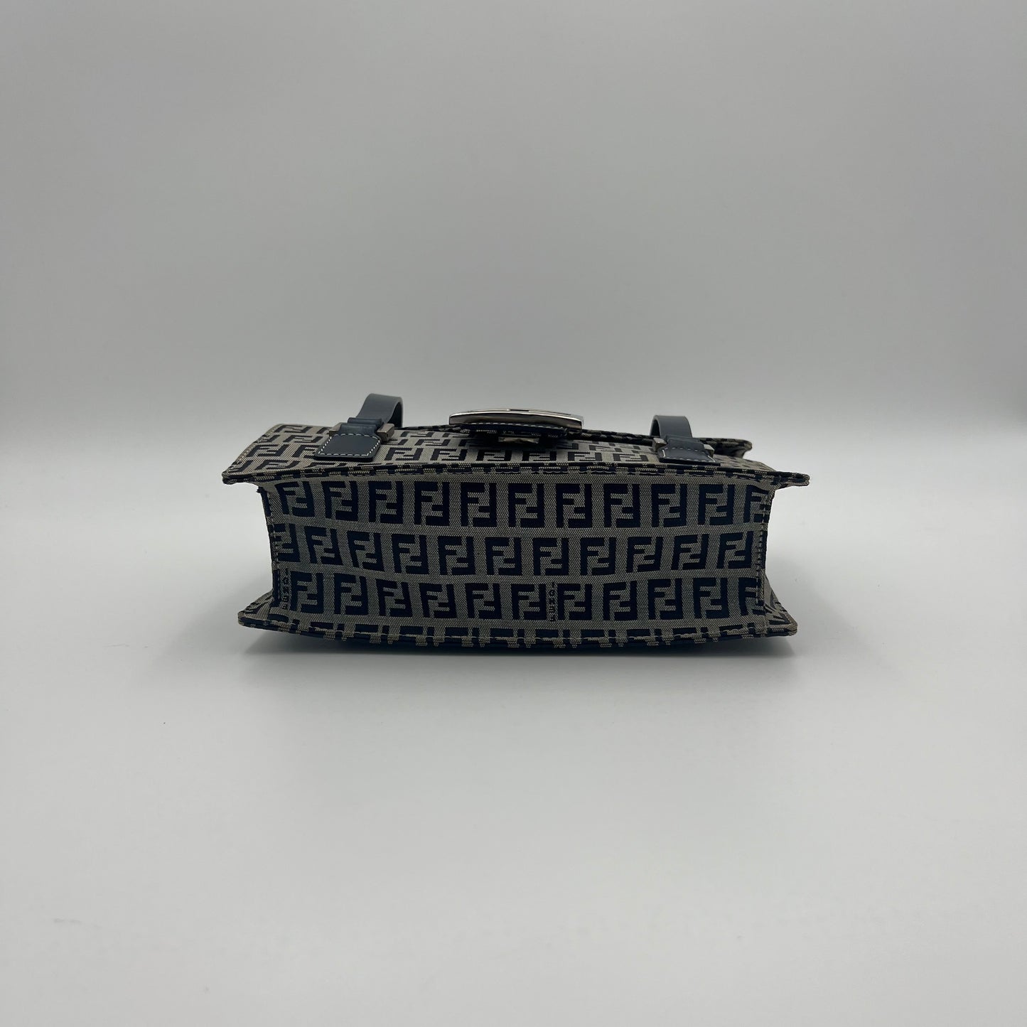 Fendi Blue Zucchino Boxy Flap Shoulder Bag