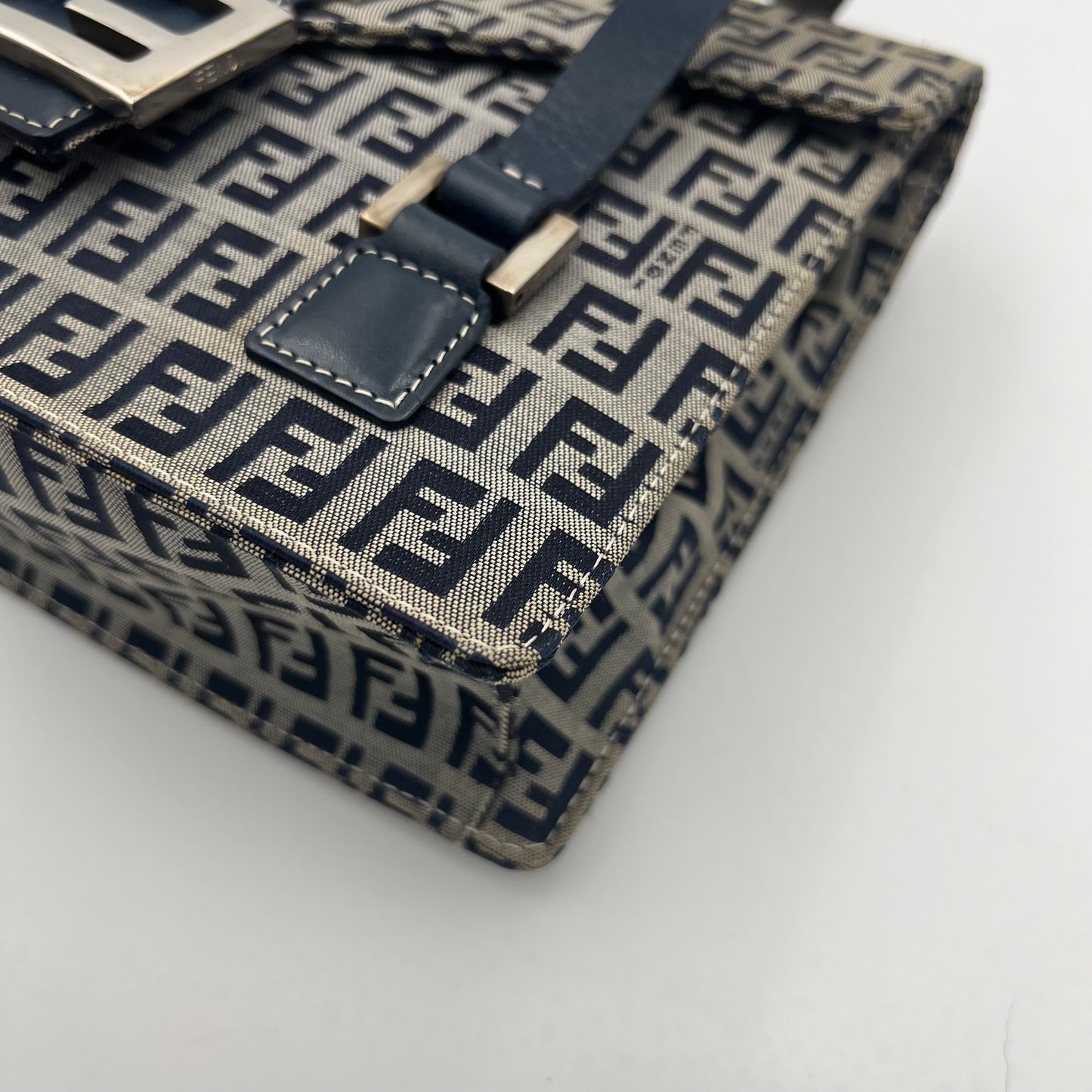 Fendi Blue Zucchino Boxy Flap Shoulder Bag