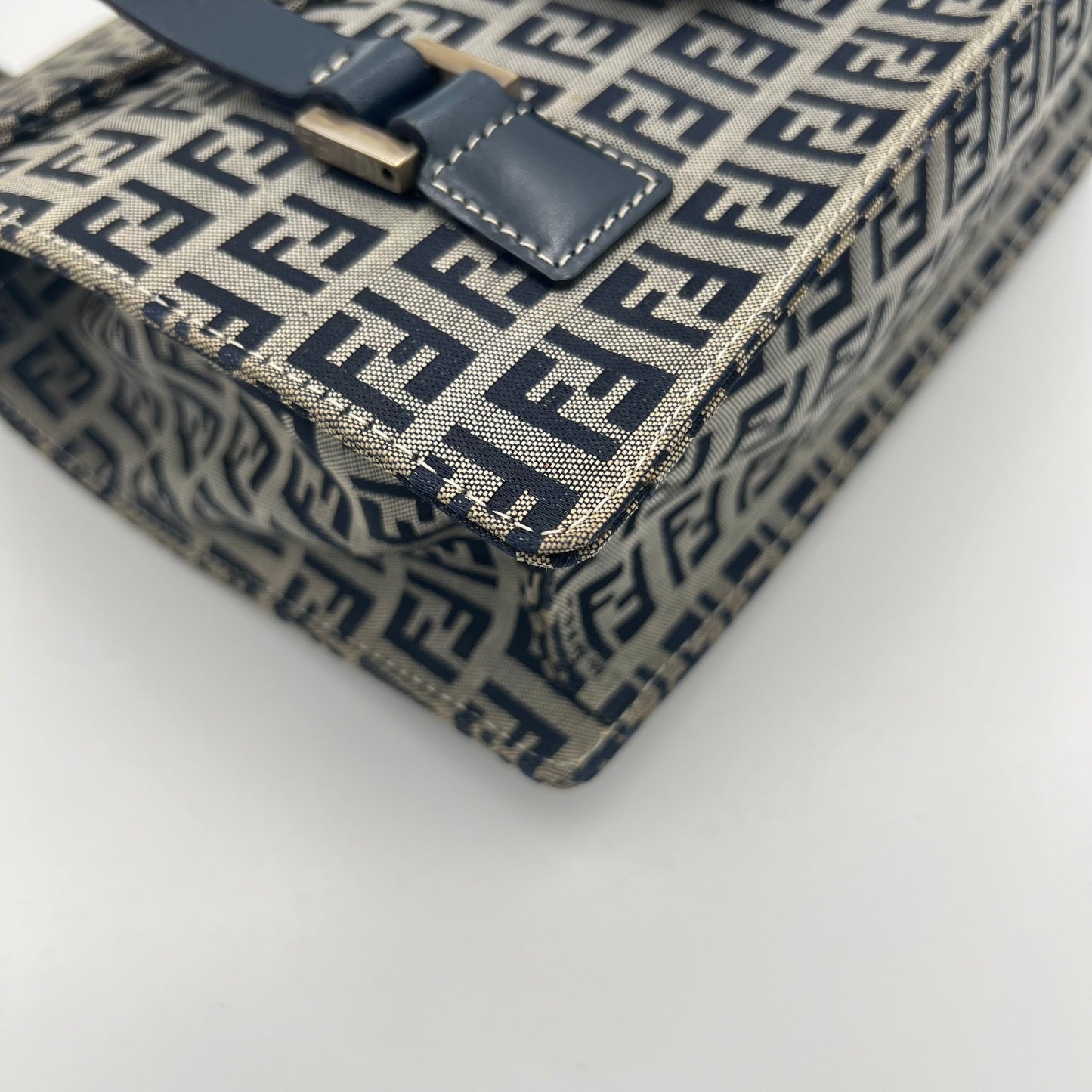 Fendi Blue Zucchino Boxy Flap Shoulder Bag