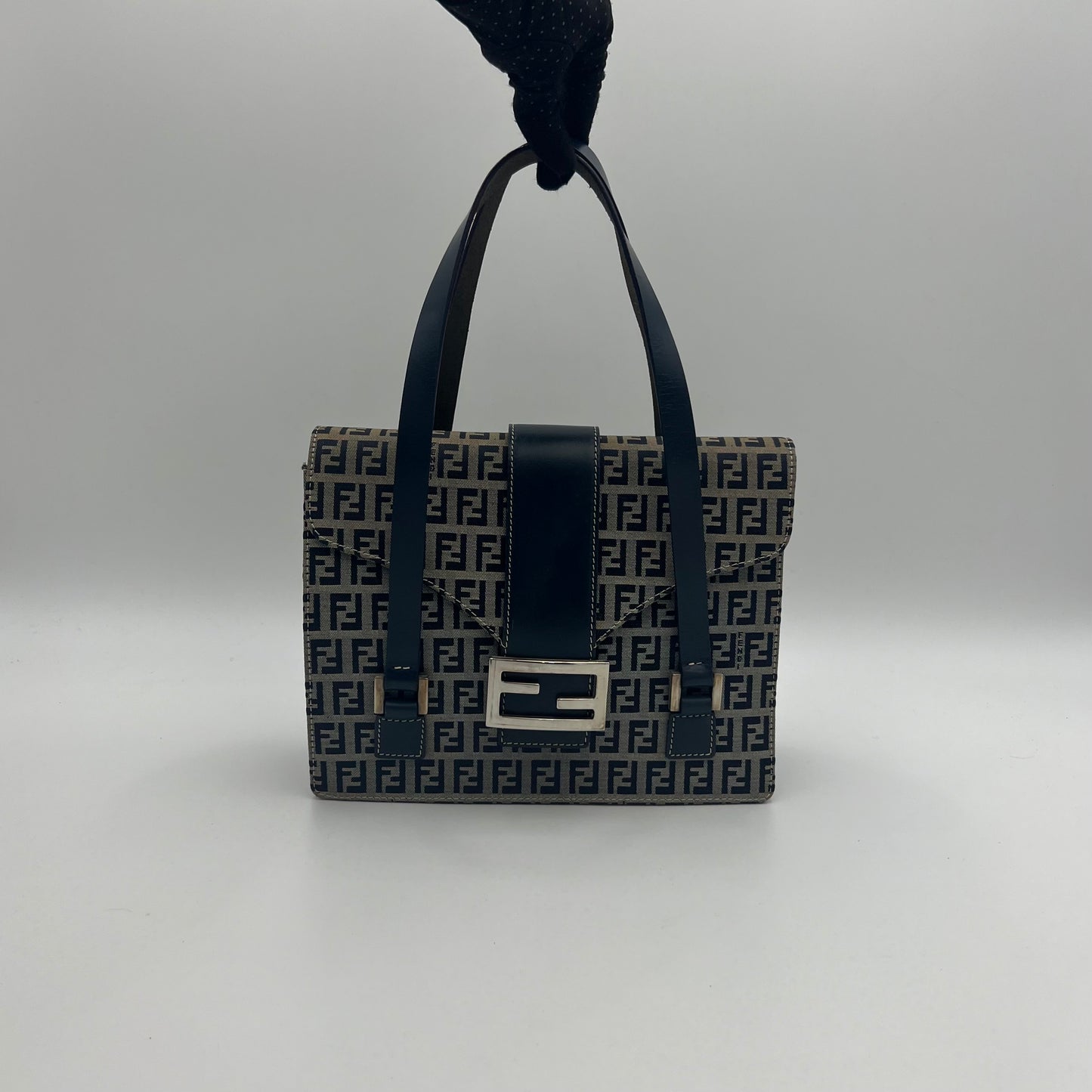 Fendi Blue Zucchino Boxy Flap Shoulder Bag