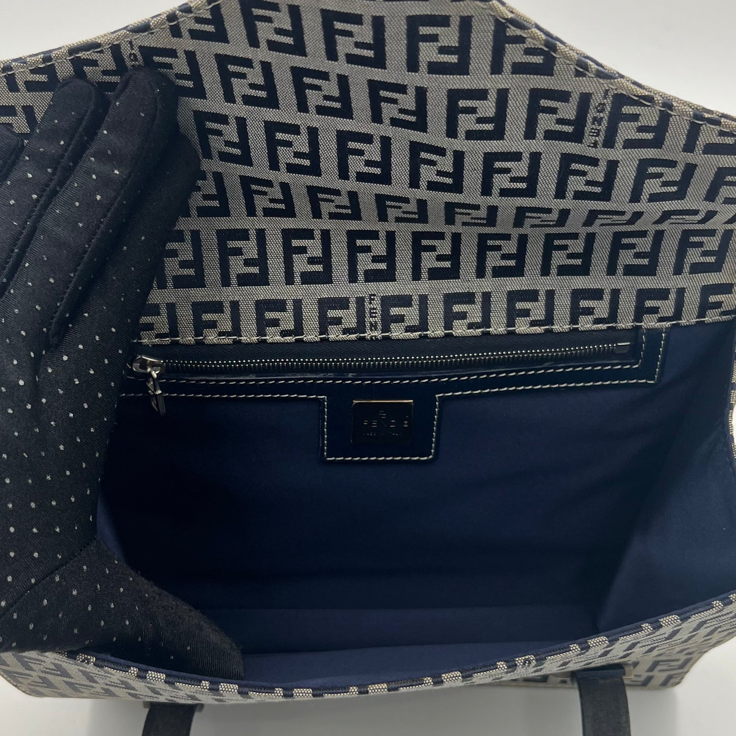 Fendi Blue Zucchino Boxy Flap Shoulder Bag