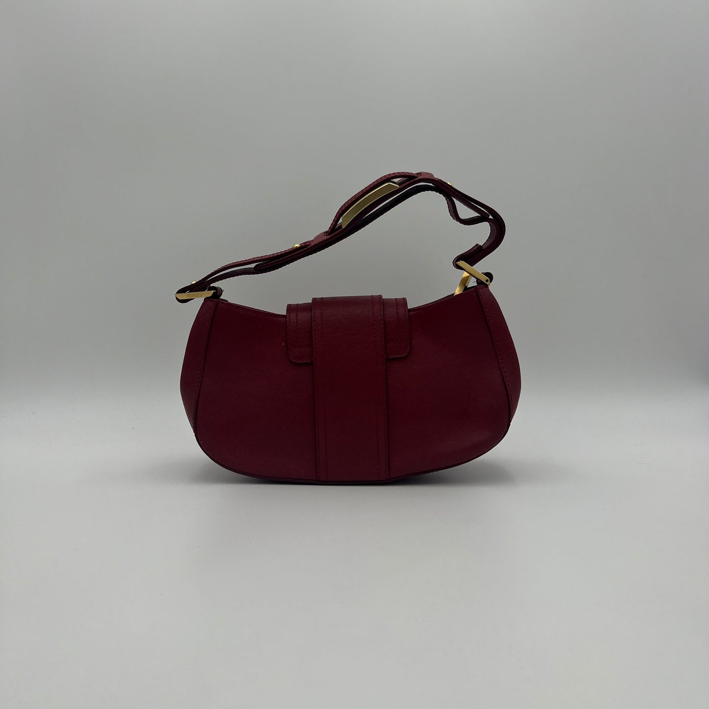Fendi Red Leather Logo Plate Shoulder Bag