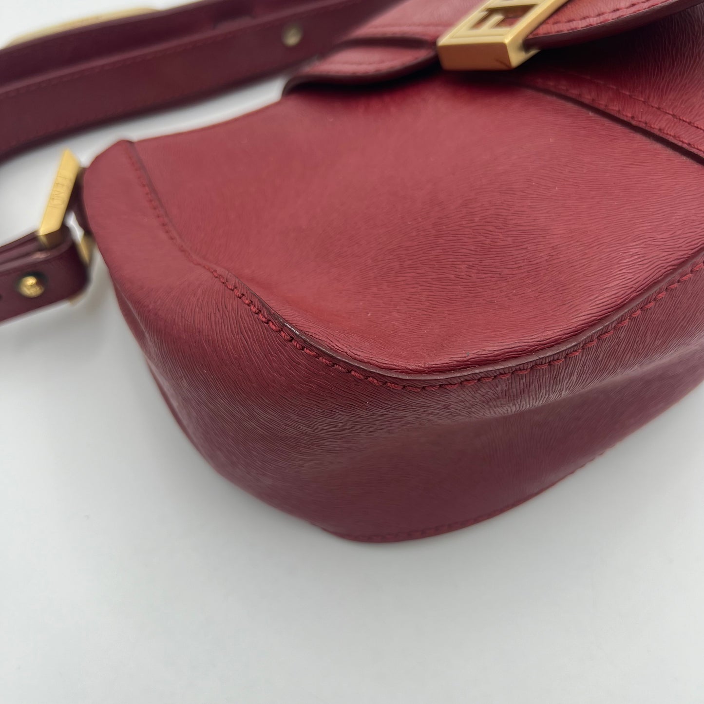 Fendi Red Leather Logo Plate Shoulder Bag