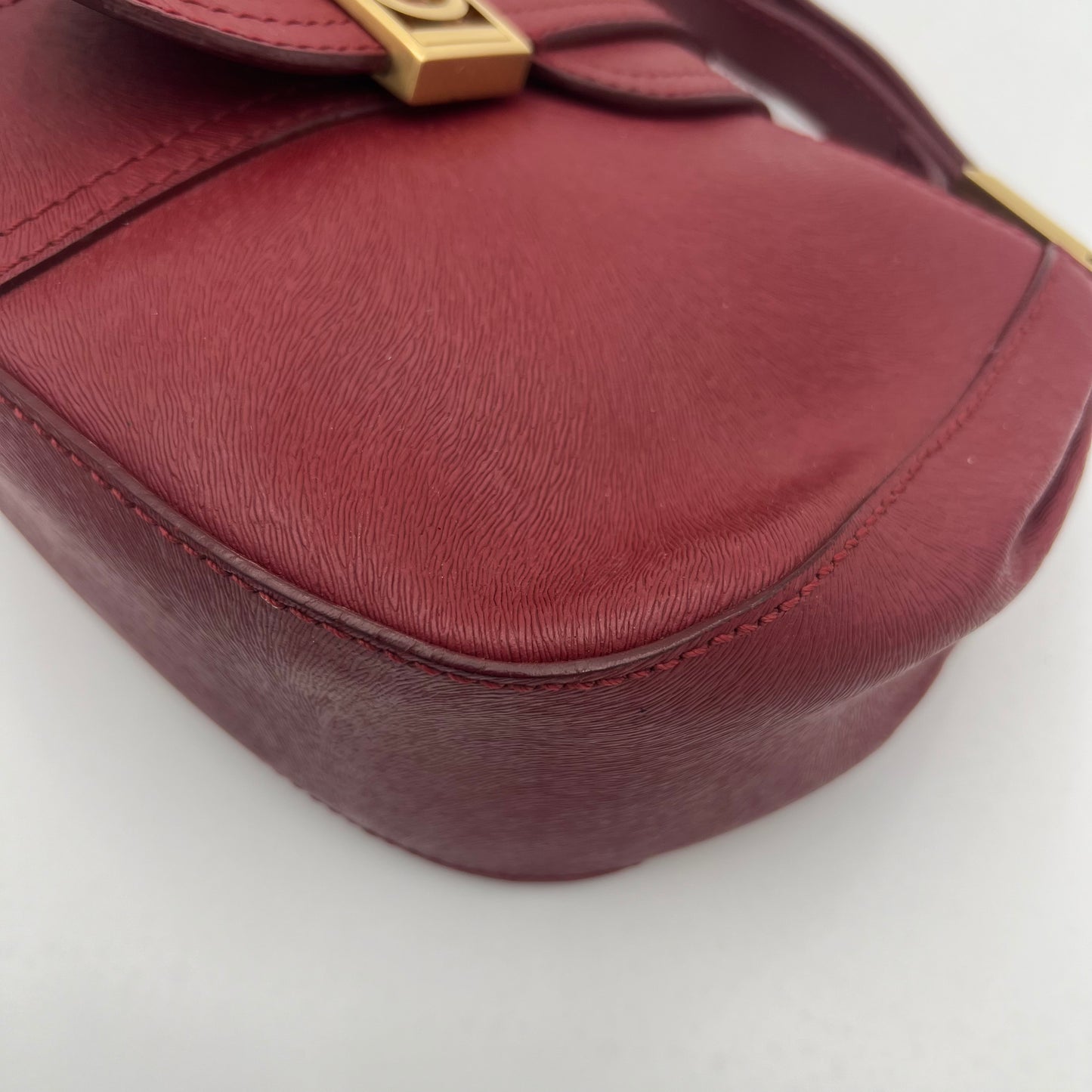 Fendi Red Leather Logo Plate Shoulder Bag