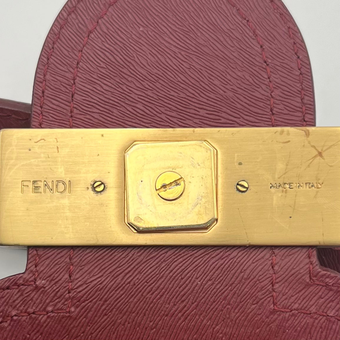 Fendi Red Leather Logo Plate Shoulder Bag