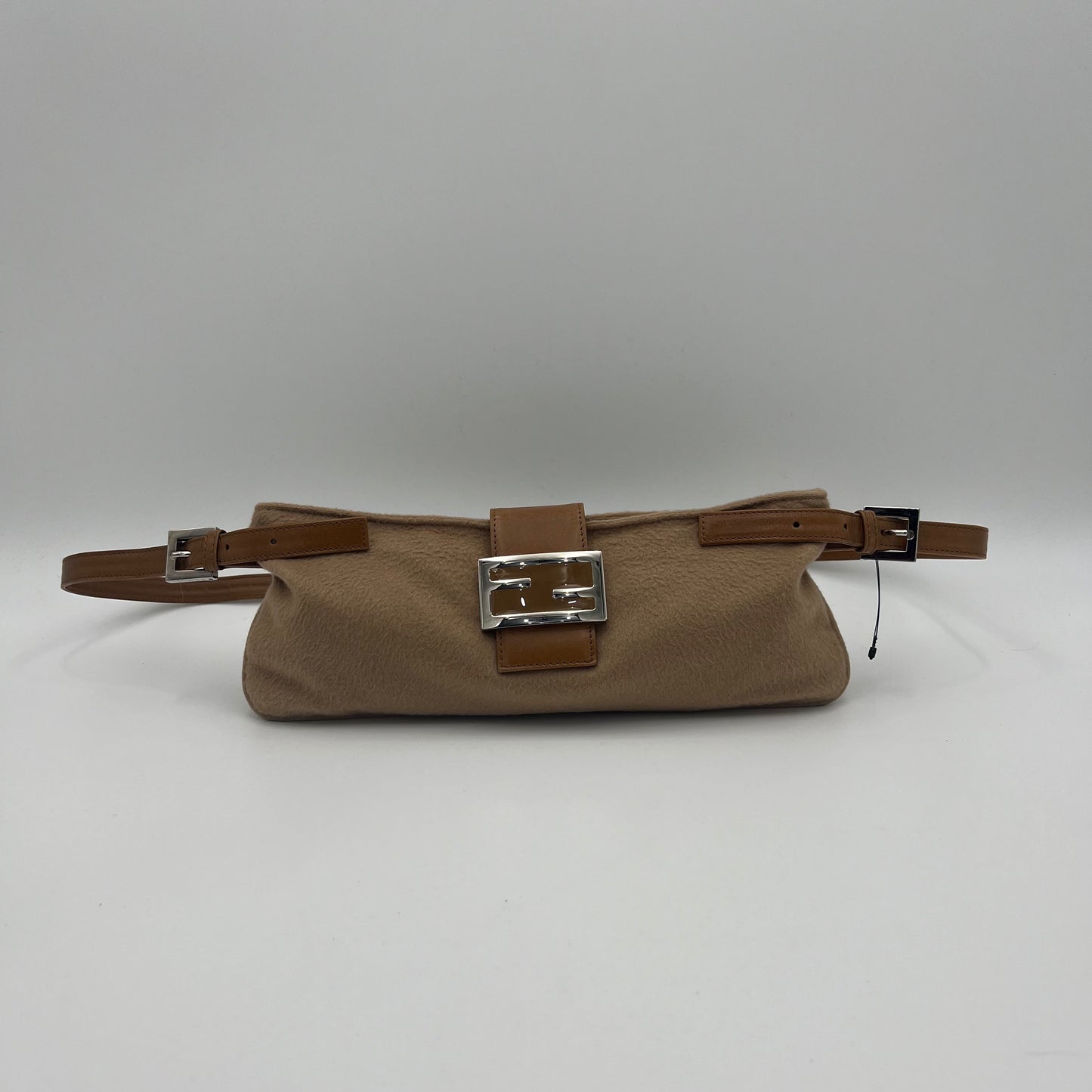 Fendi Brown Cloth and Leather Zip Shoulder Sling Baguette