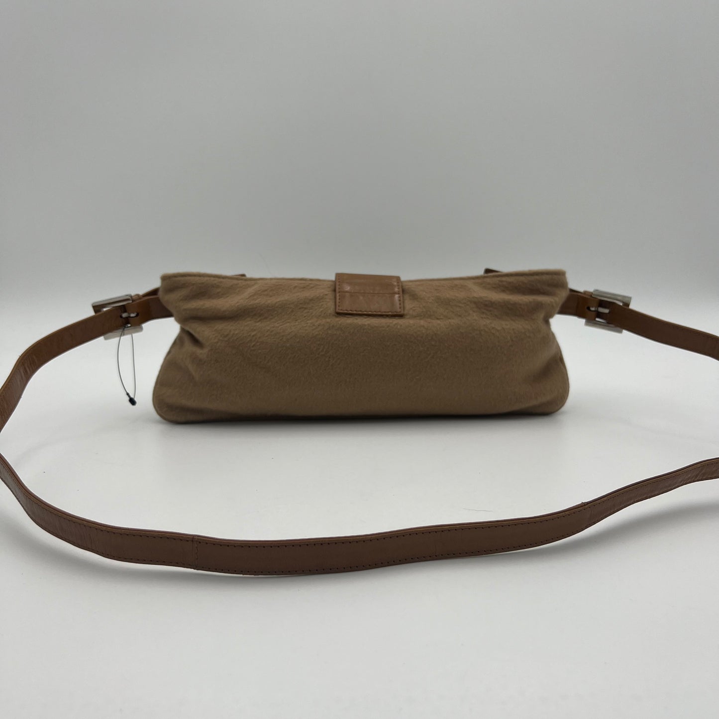 Fendi Brown Cloth and Leather Zip Shoulder Sling Baguette