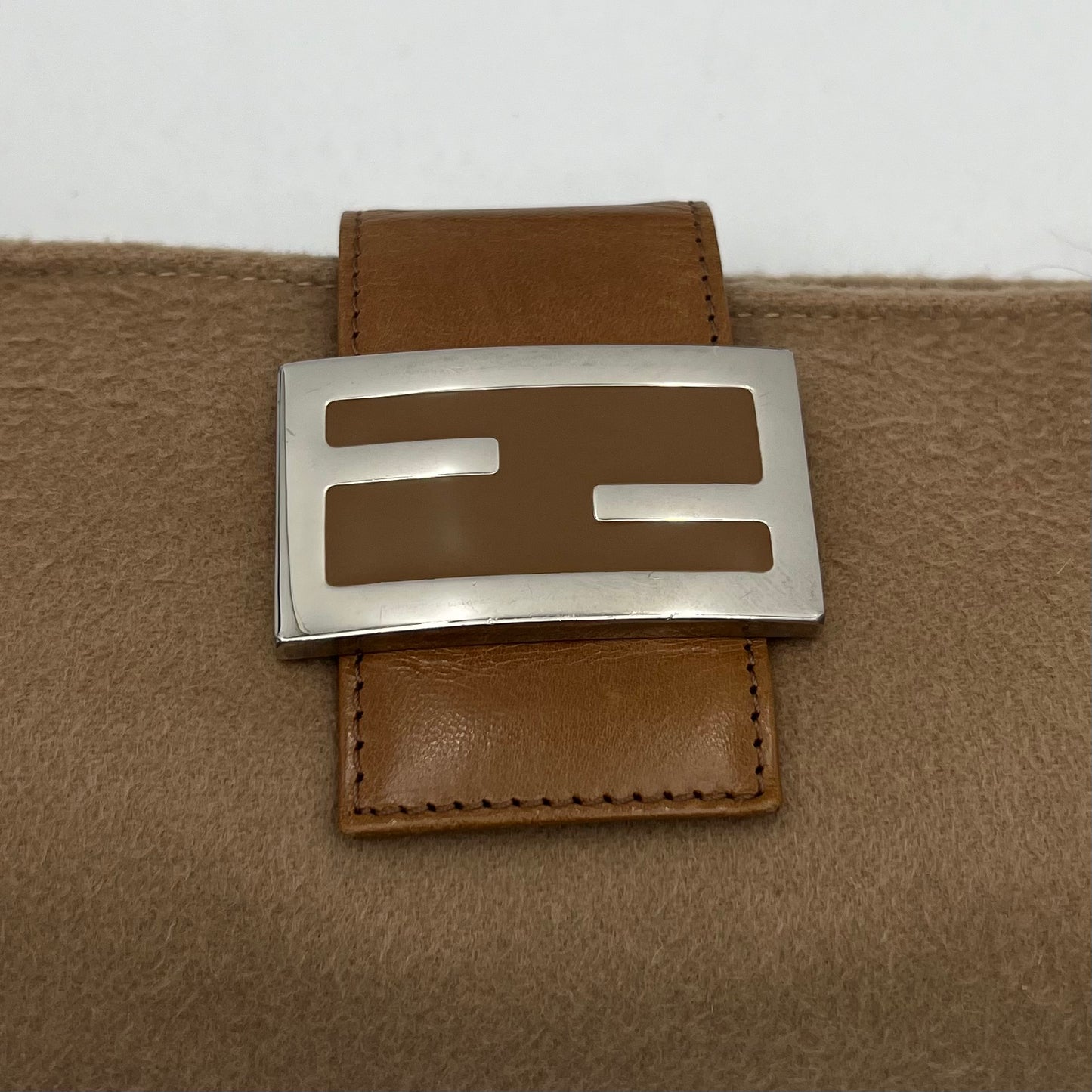 Fendi Brown Cloth and Leather Zip Shoulder Sling Baguette
