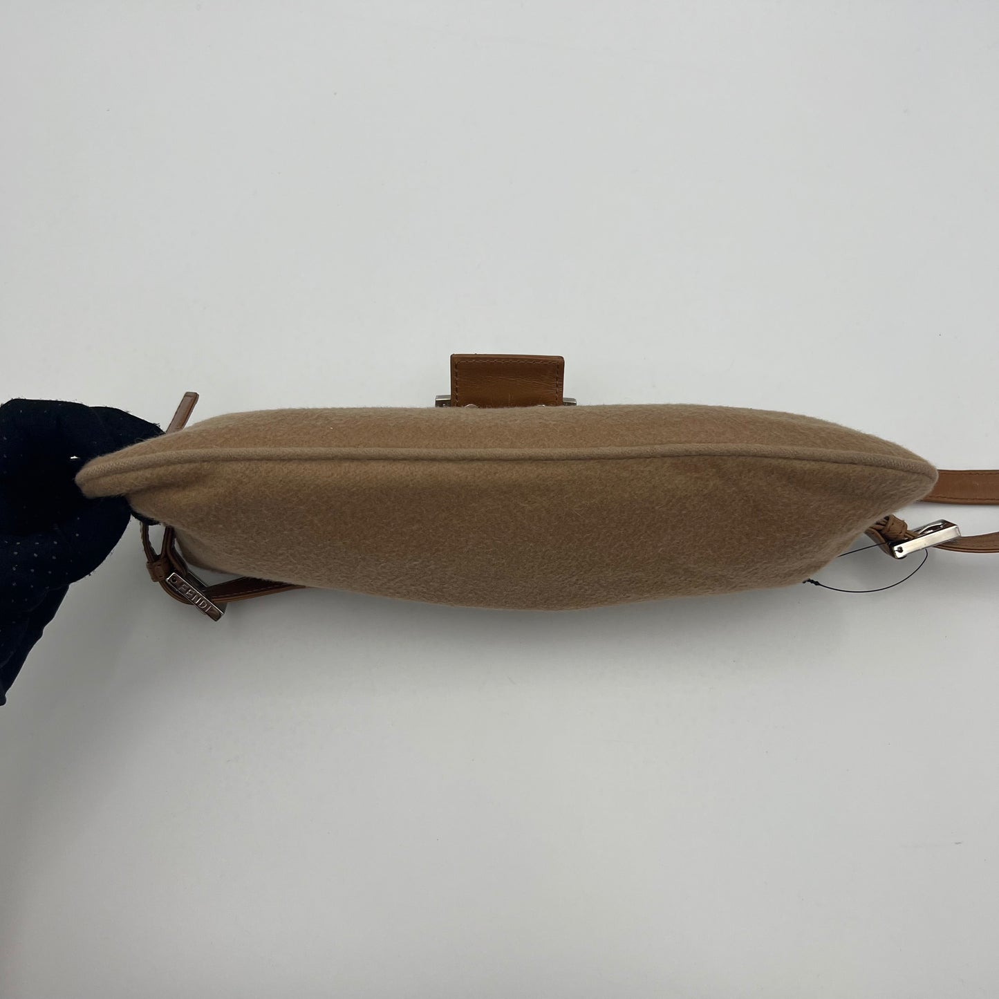 Fendi Brown Cloth and Leather Zip Shoulder Sling Baguette