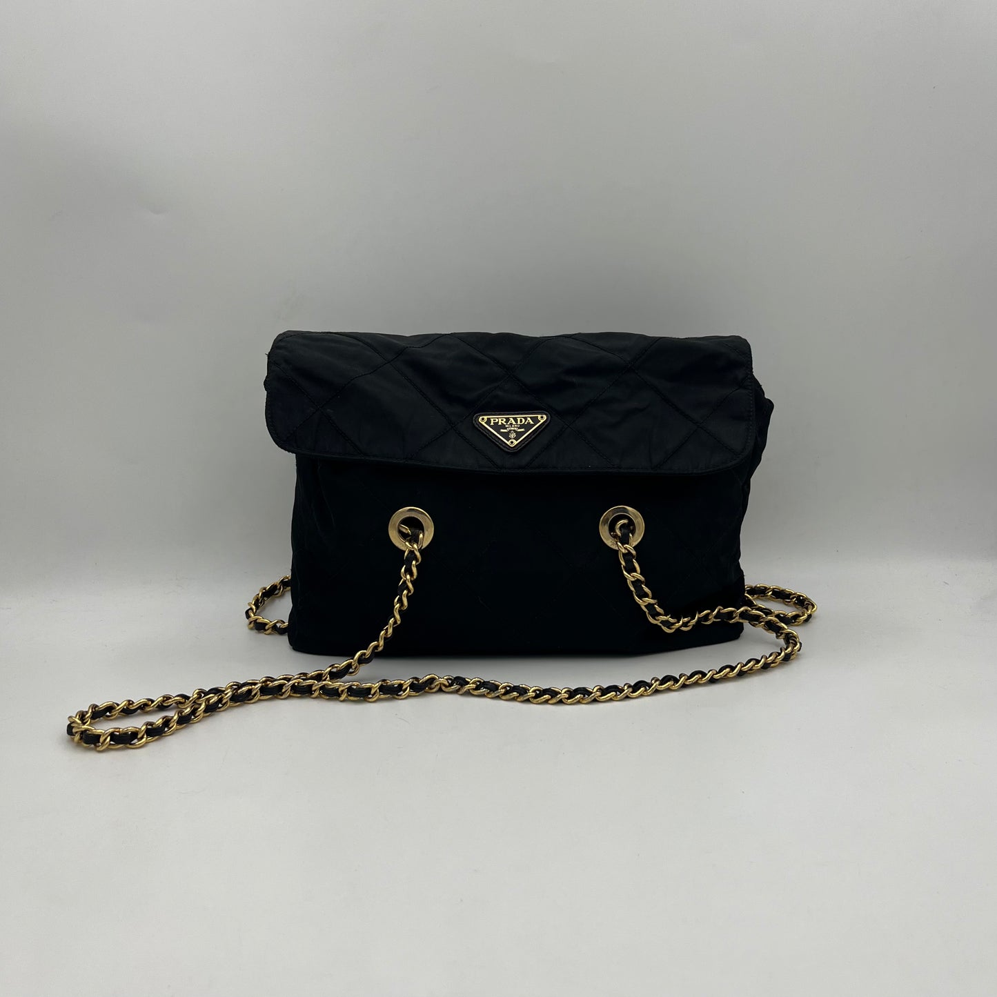 Prada Black Quilted Nylon Flap Chain Bag GHW