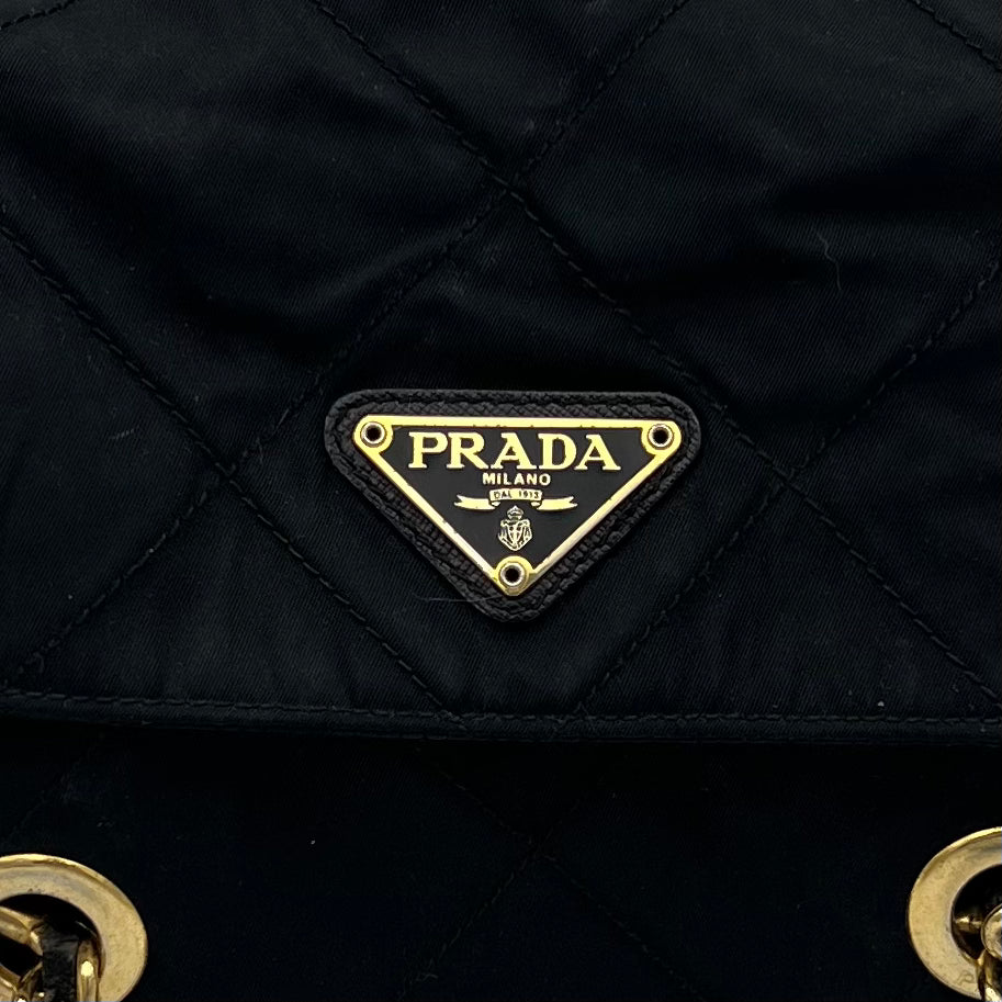 Prada Black Quilted Nylon Flap Chain Bag GHW