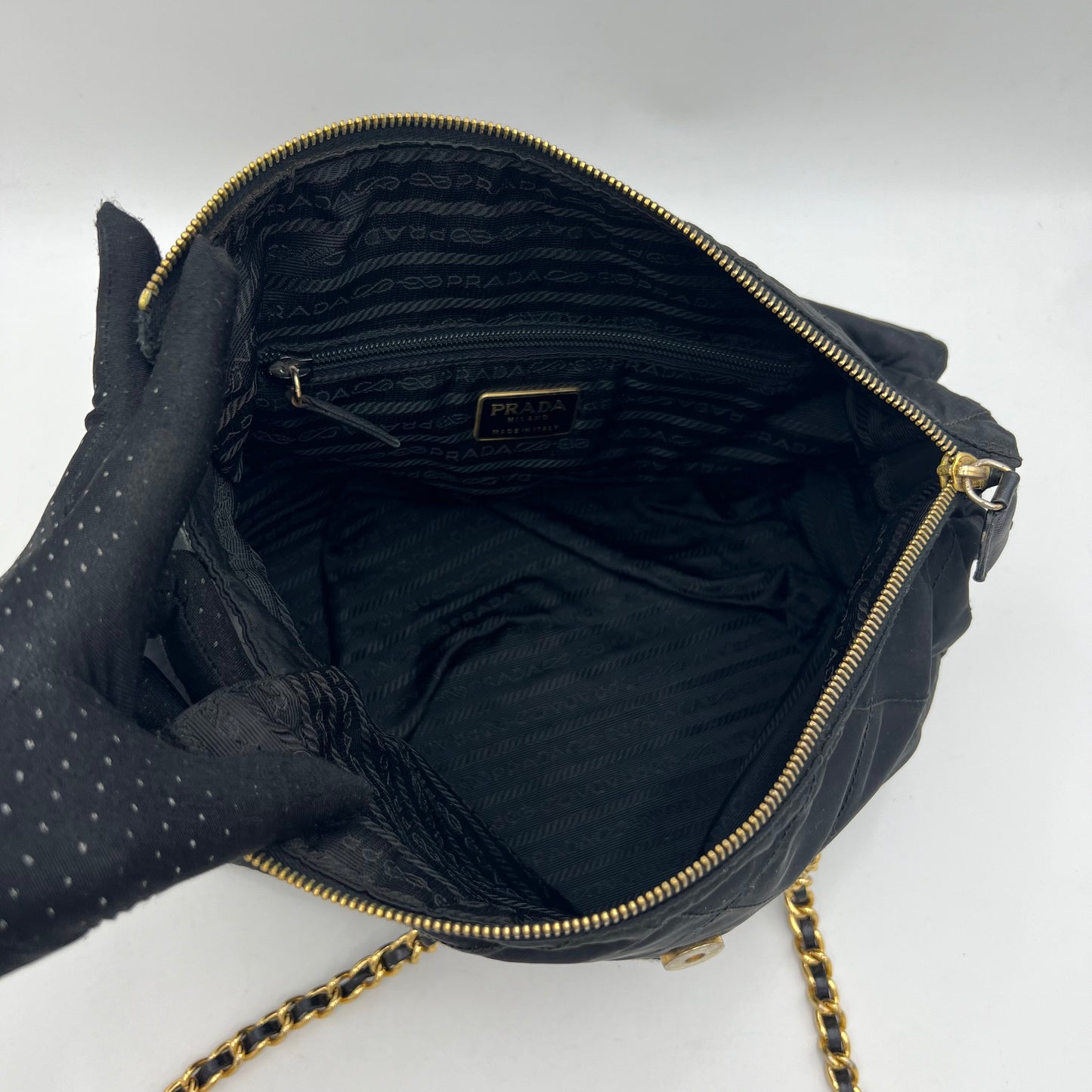 Prada Black Quilted Nylon Flap Chain Bag GHW