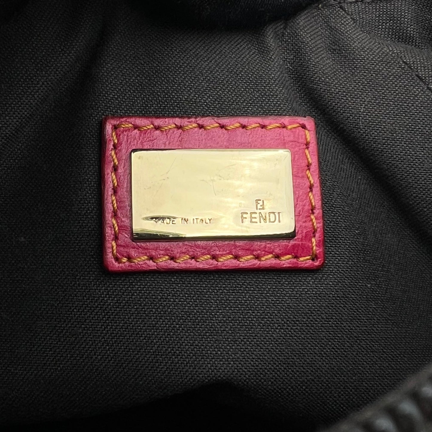 Fendi Brown Zucchino Coated Canvas Red Leather Trimmed Pochette