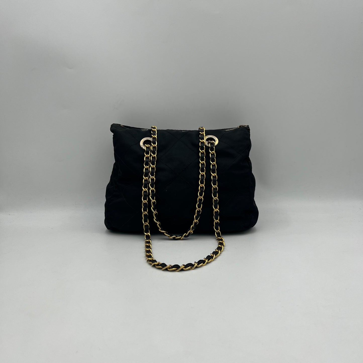 Prada Black Quilted Nylon Small Zip Chain Bag GHW