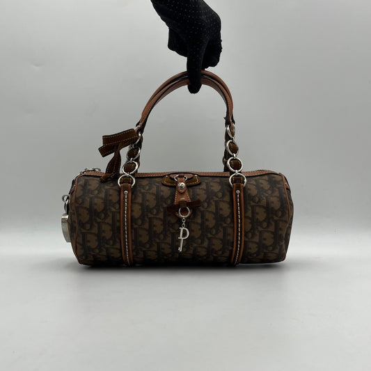 Christian Dior Brown Oblique Coated Canvas Romantique Barrel Bag